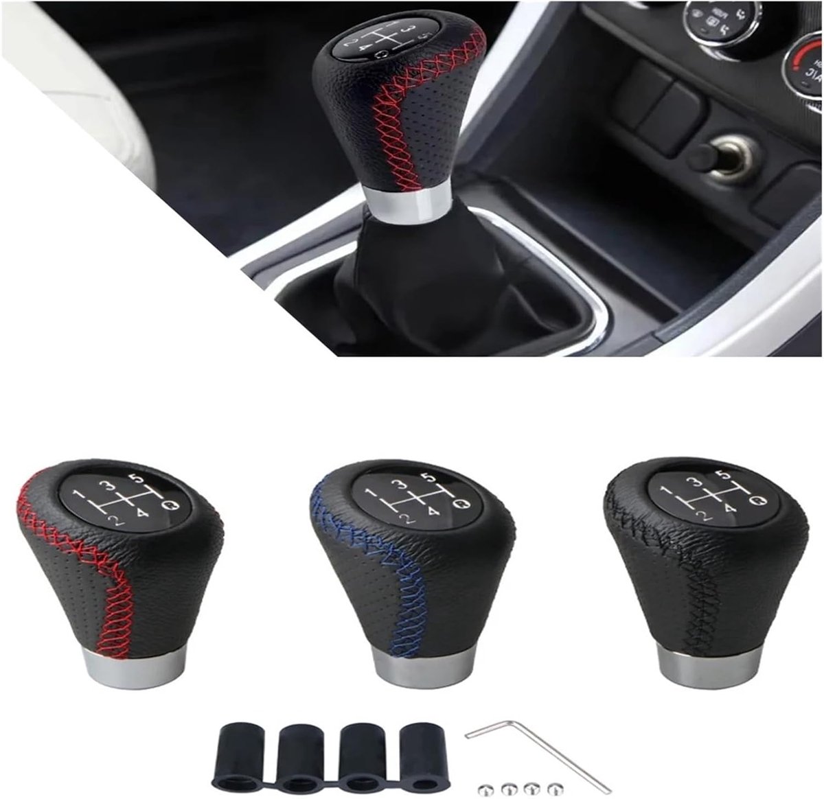 Gear shift lever - Manual gear shift lever - 5-speed transmission - Gear shift lever - Manual transmission - Black leather stitching - Universal gear shift lever (blue) - Image 2