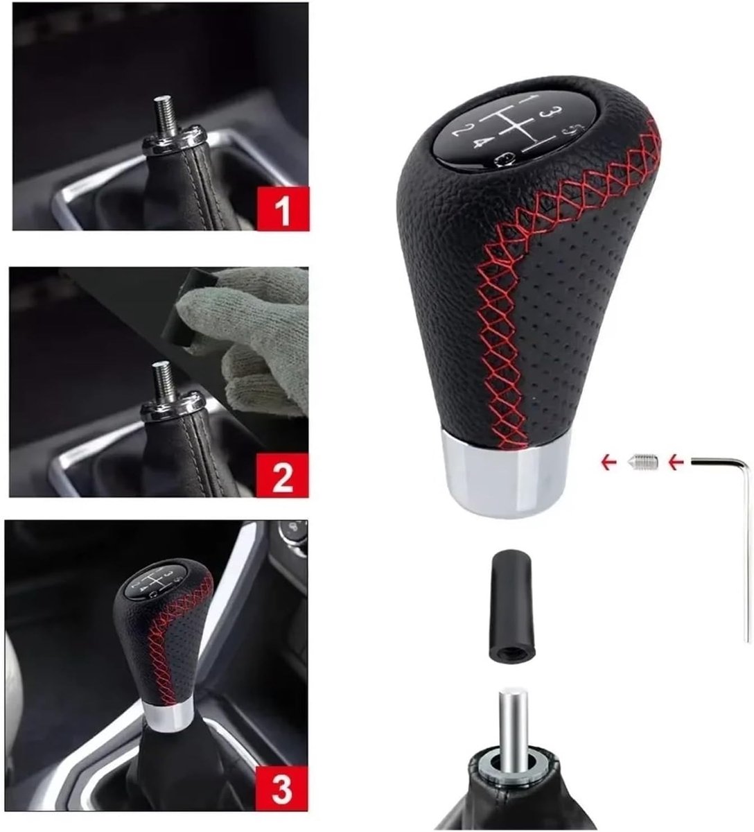 Gear shift lever - Manual gear shift lever - 5-speed transmission - Gear shift lever - Manual transmission - Black leather stitching - Universal gear shift lever (blue) - Image 3