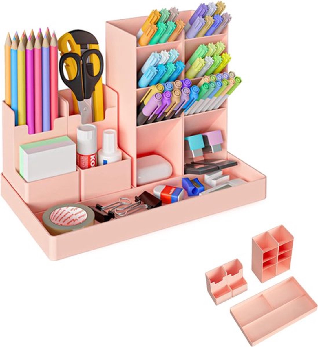 Pencil Case - 13 Compartments - Pen Holder - Desk Organizer - Pencil Holder - Desk Organizer - Pen Case - Plastic - Removable - Storage System - Mail Tray - Office Baby Clothing Accessories - Pink - Image 1