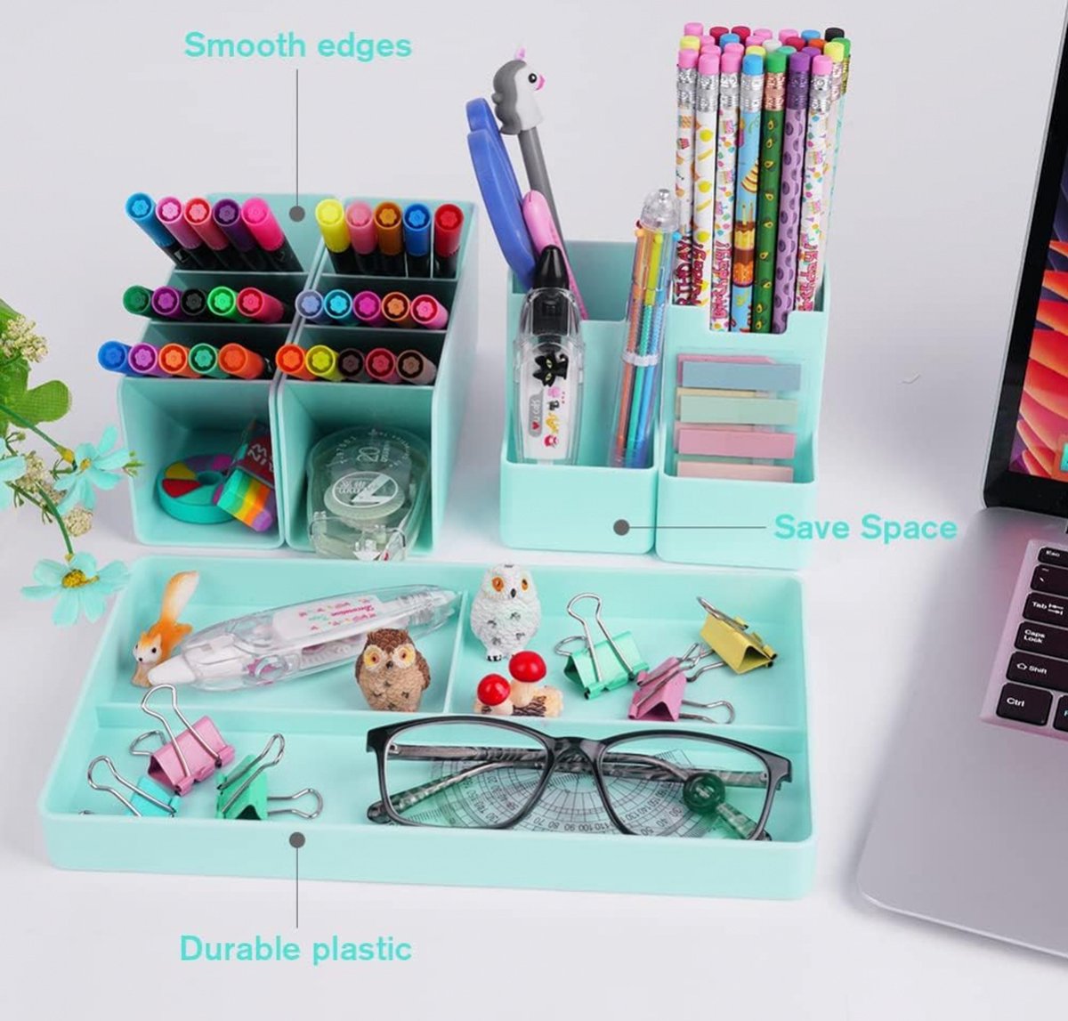 Pencil case - 13 compartments - Pencil holder - Desk organizer - Pencil holder - Desk organizer - Pen case - Plastic - Removable - Storage system - Mail tray - Office baby clothing accessories - Green - Image 3