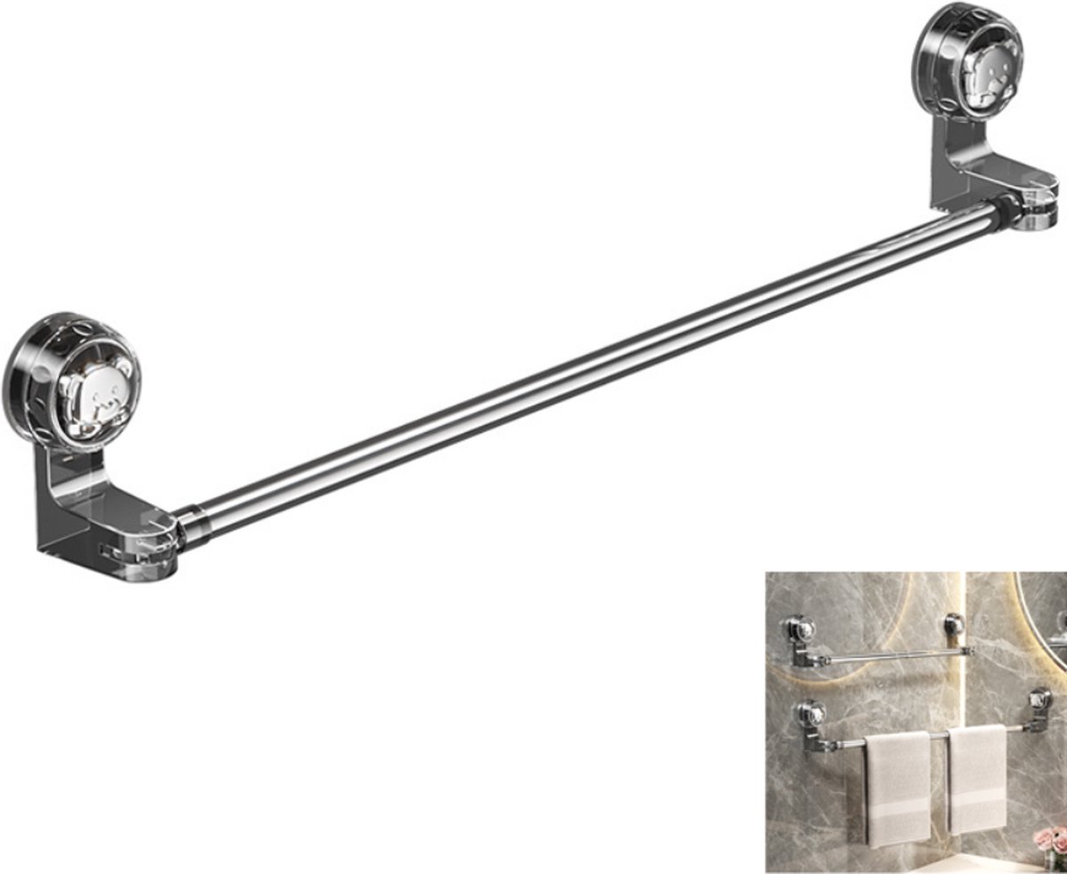 Extendable towel rail 30-60 cm - Bathroom towel rack - Suction cup towel rack without end caps - For bathroom, kitchen - Rotating - Corner towel rack - Wall mounted - Image 1