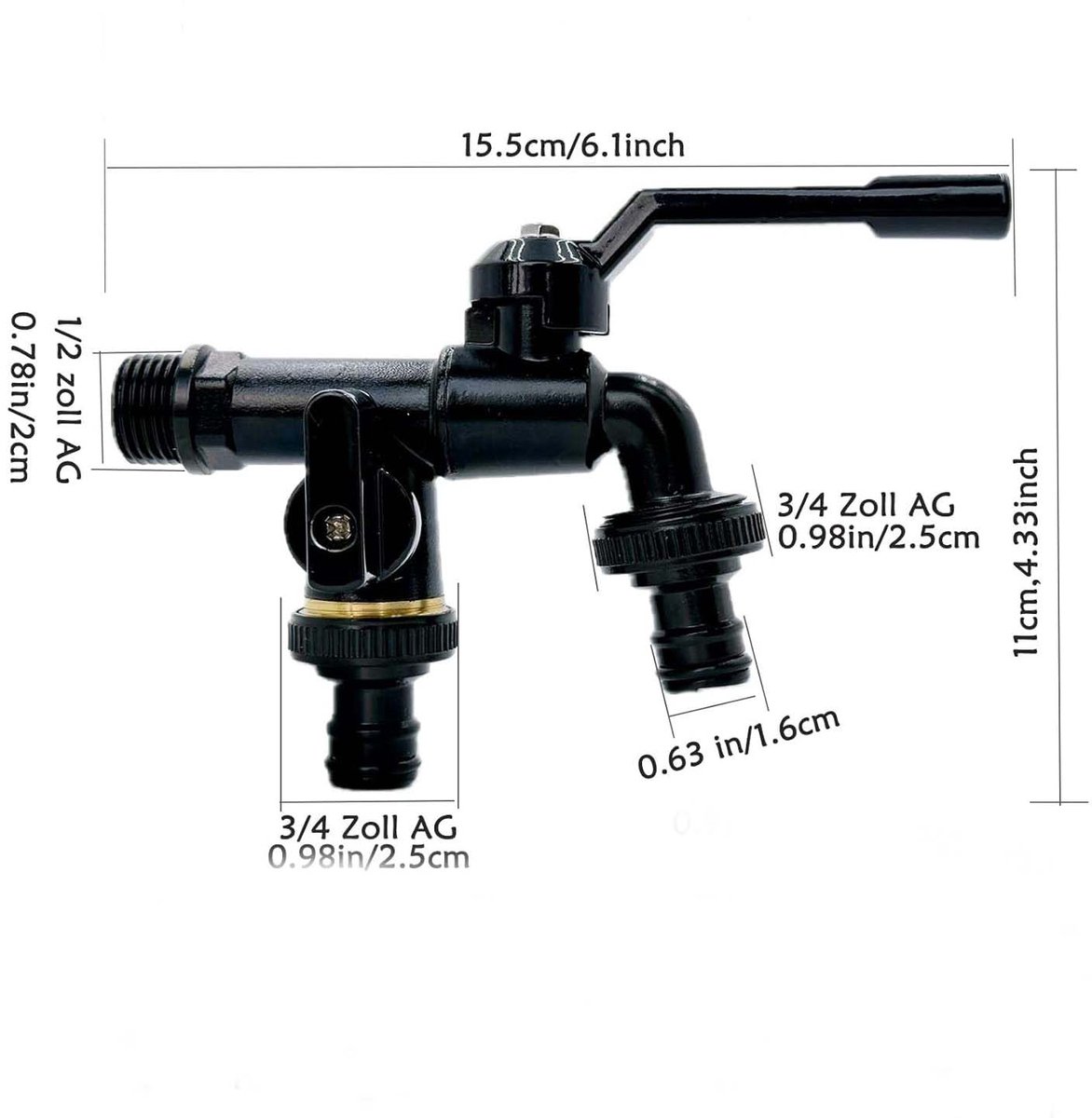 Brass double drain fitting for outdoor use - 3/4 inch - black - frost resistant - rust resistant - irrigation system - garden - ball valve - 2 outlets - Image 5