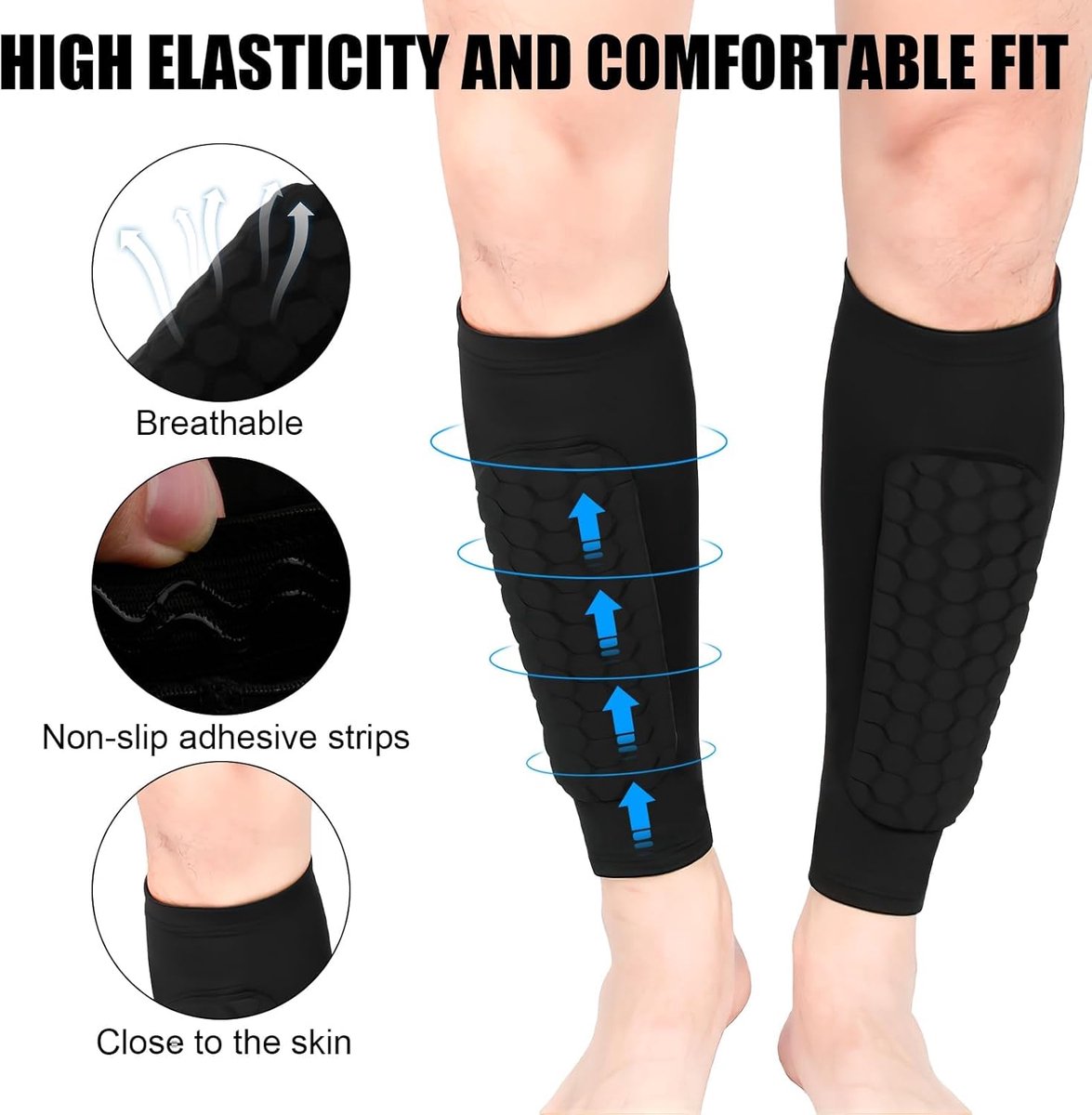 Shin guards - Football shin guards - Children's football shin guards - Shin guard straps - Premium leg protection with sleeves - Comfortable and impact-resistant - Size M - Suitable for training and competition - Image 5