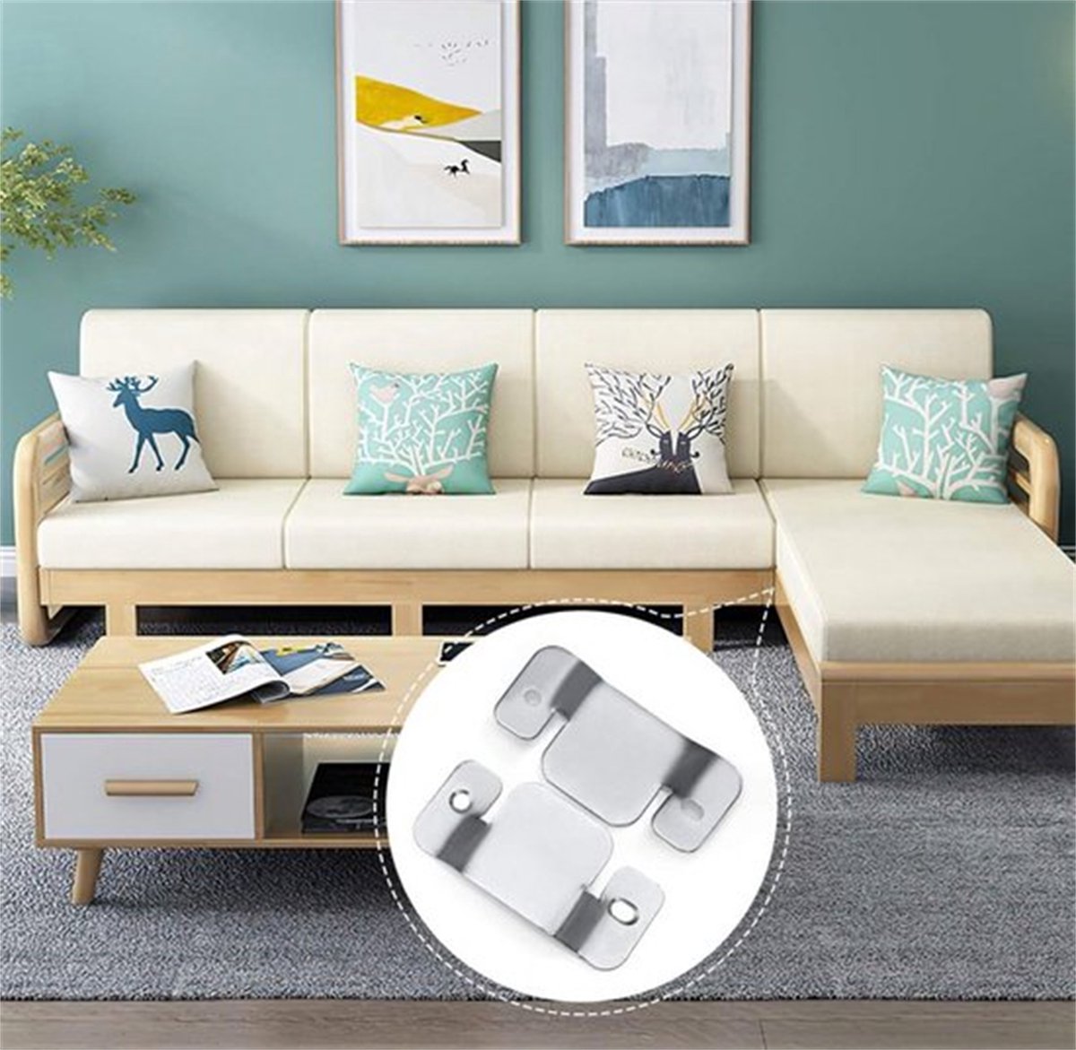 4-Piece Sectional Sofa Connectors, Furniture Connectors, Premium Metal Sofa Connector with Screws, Suitable for Two-Seater Sofas (Silver) - Cabinet Brackets - Image 5
