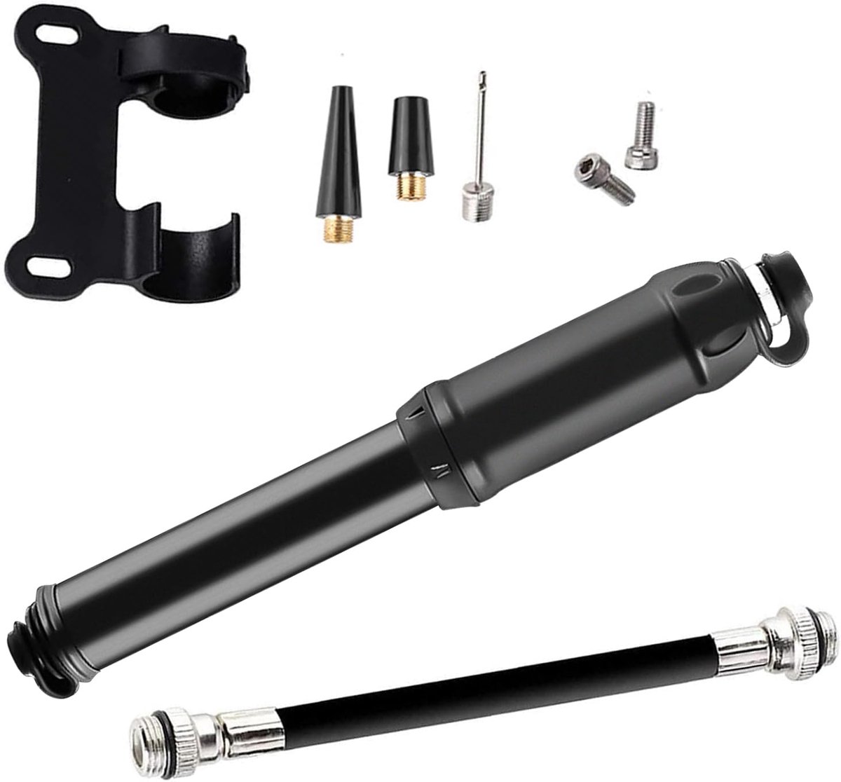 Hand Pump - Bicycle Pump - Mini Portable Bicycle Pump in Aluminum Alloy - ABS Flexible Hose - Lightweight - Up to 100 psi - Presta and Schrader Valves - Black - Image 1