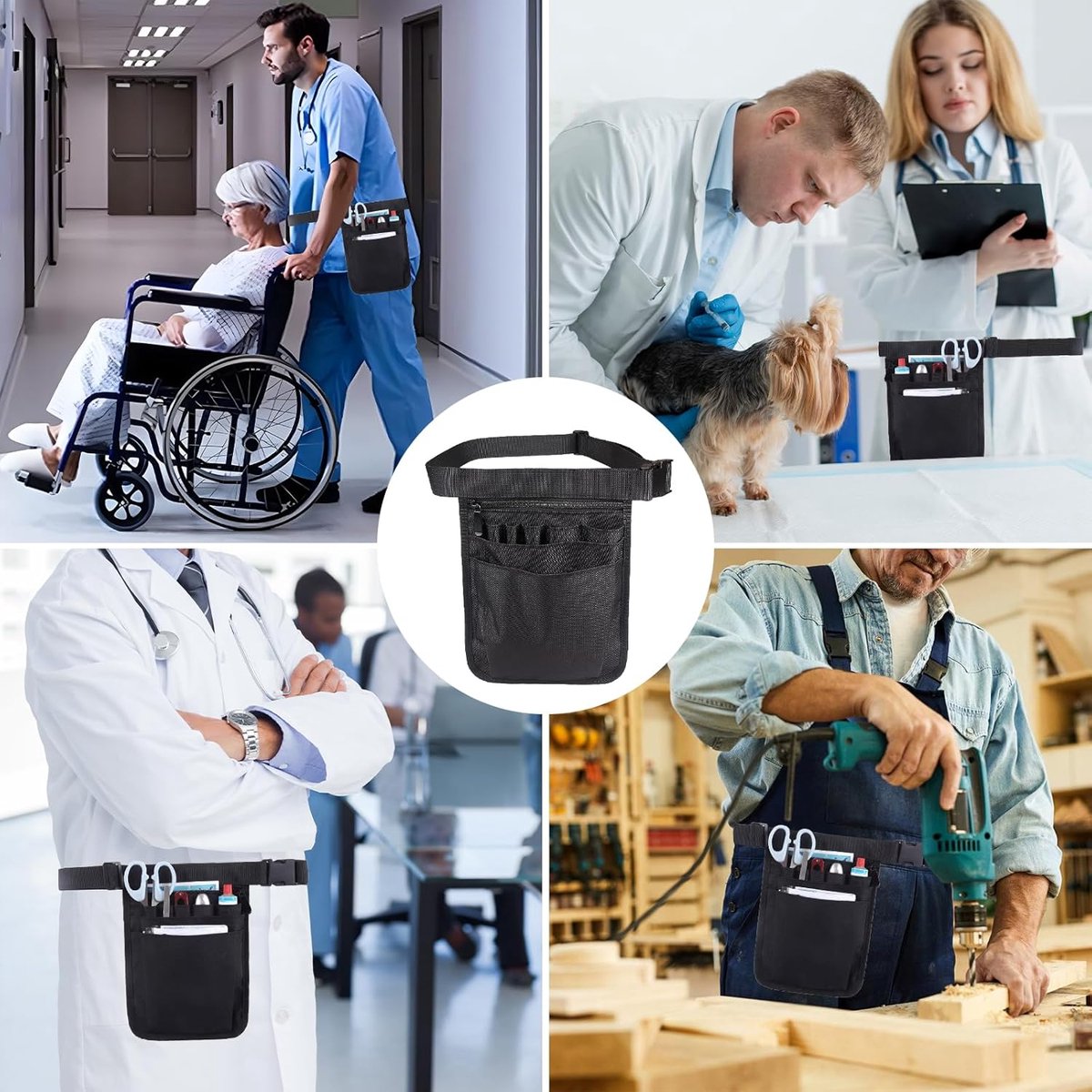 Fanny pack - Men's fanny packs - Women's fanny pack - Nurse fanny pack - Nurse accessory bag - Multifunctional fanny pack - Nurse work bag - Adjustable work bag - Black tool bag - Unisex - Image 2