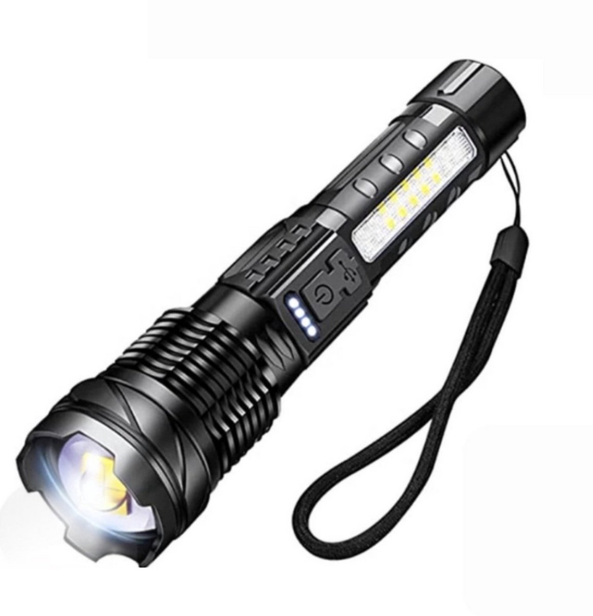 Waterproof and powerful LED flashlight - 10,000 lumens - 5 lighting modes - Rechargeable and zoomable - Long beam - Survival and outdoor use - Batteries included - USB-C rechargeable - Emergency kit - Camping - Image 1