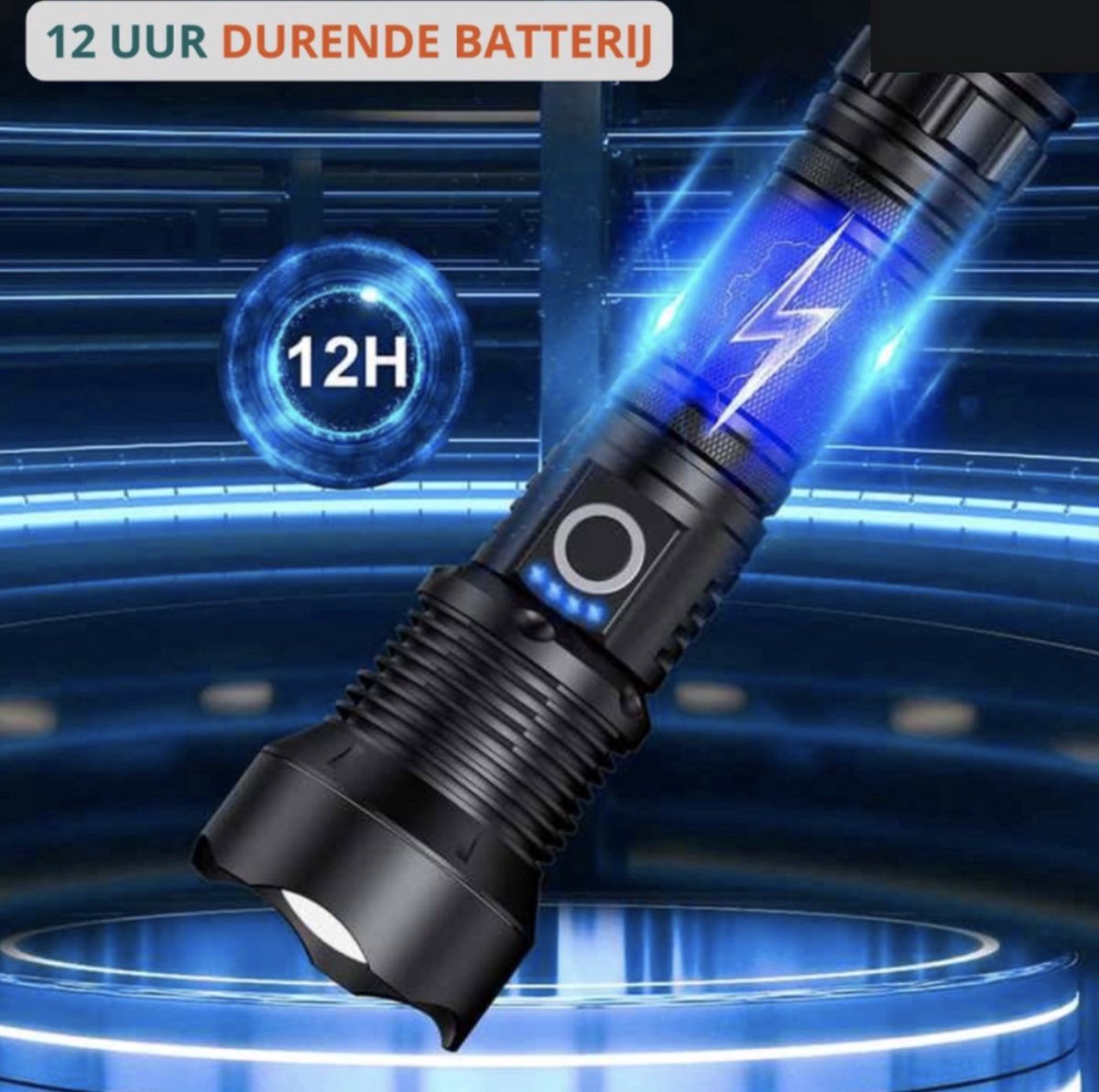 Waterproof and powerful LED flashlight - 10,000 lumens - 5 lighting modes - Rechargeable and zoomable - Long beam - Survival and outdoor use - Batteries included - USB-C rechargeable - Emergency kit - Camping - Image 3