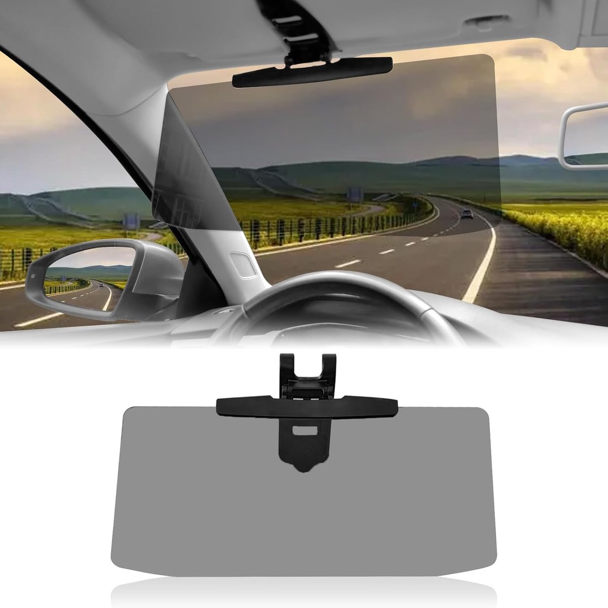 Car Sunshade - Universal - Polarized Anti-Glare - Sun Visor Extension - Powerful Light Blocking - Anti-Glare Protection - Diffused Light - Safe Driving - UV Protection - 32 x 14.5 cm - Black - Image 1