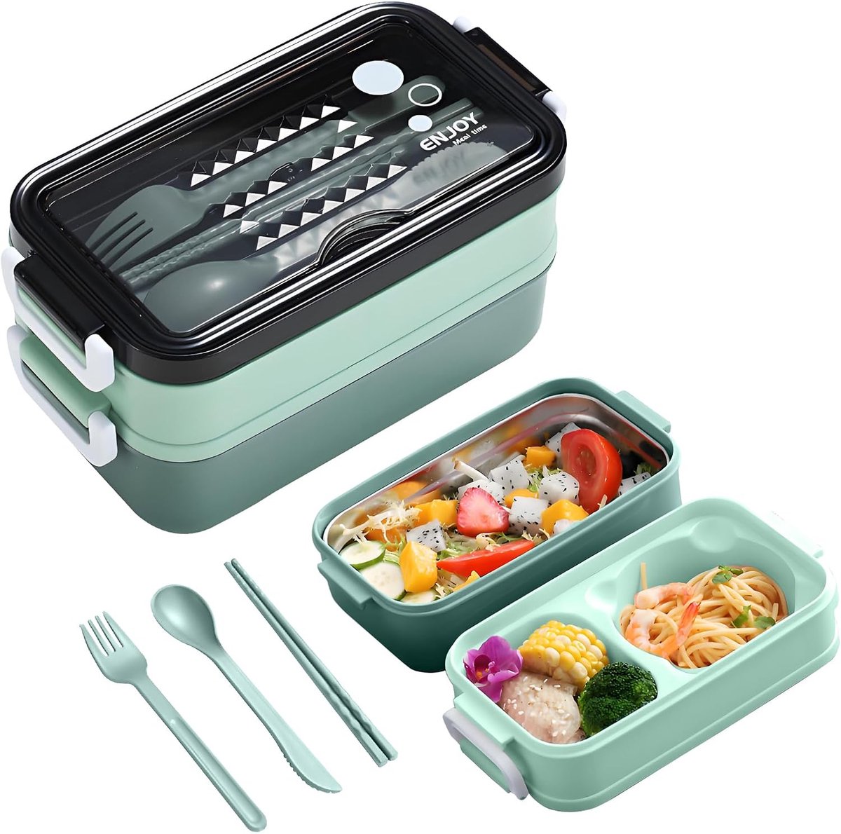 Green Lunch Box with Soup Bowl - Bento Box - Adult Lunch Box - Meal Boxes - Children's Lunch Box - Lunch Box with Compartments - Airtight and Leakproof - BPA-Free - Image 1