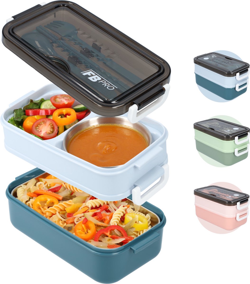 Lunch Box with Soup Bowl Blauw - Bento Box - Adult Lunch Box - Meal Boxes - Children's Lunch Box - Lunch Box with Compartments - Airtight and Leakproof - BPA-Free - Image 1