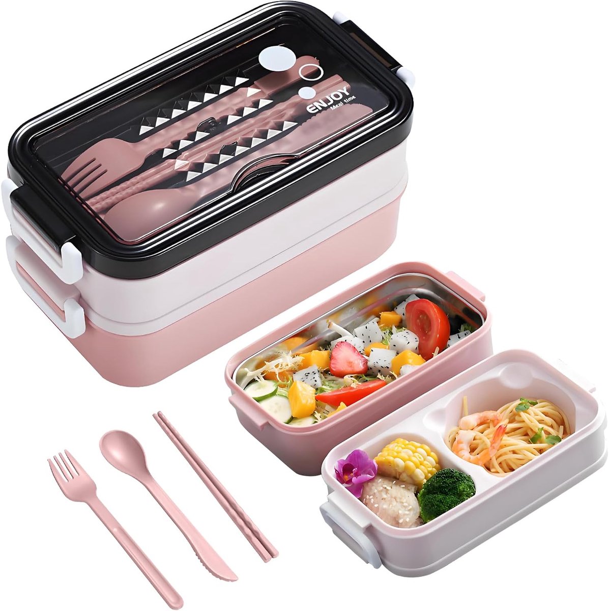Pink Lunch Box with Soup Bowl - Bento Box - Adult Lunch Box - Meal Boxes - Children's Lunch Box - Lunch Box with Compartments - Airtight and Leakproof - BPA-Free - Image 1
