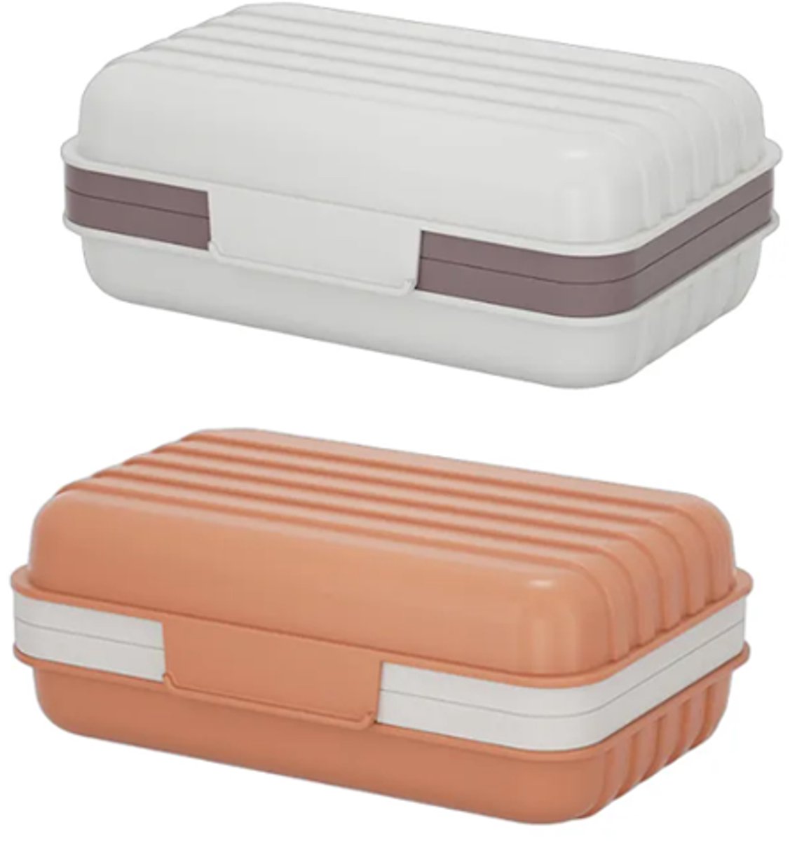 Set of 2 soap dishes with lids, portable soap holder, baby bathroom accessories, travel toiletries, for holidays and trips, 12 x 7.6 x 5 cm, white, orange, PP - Image 1