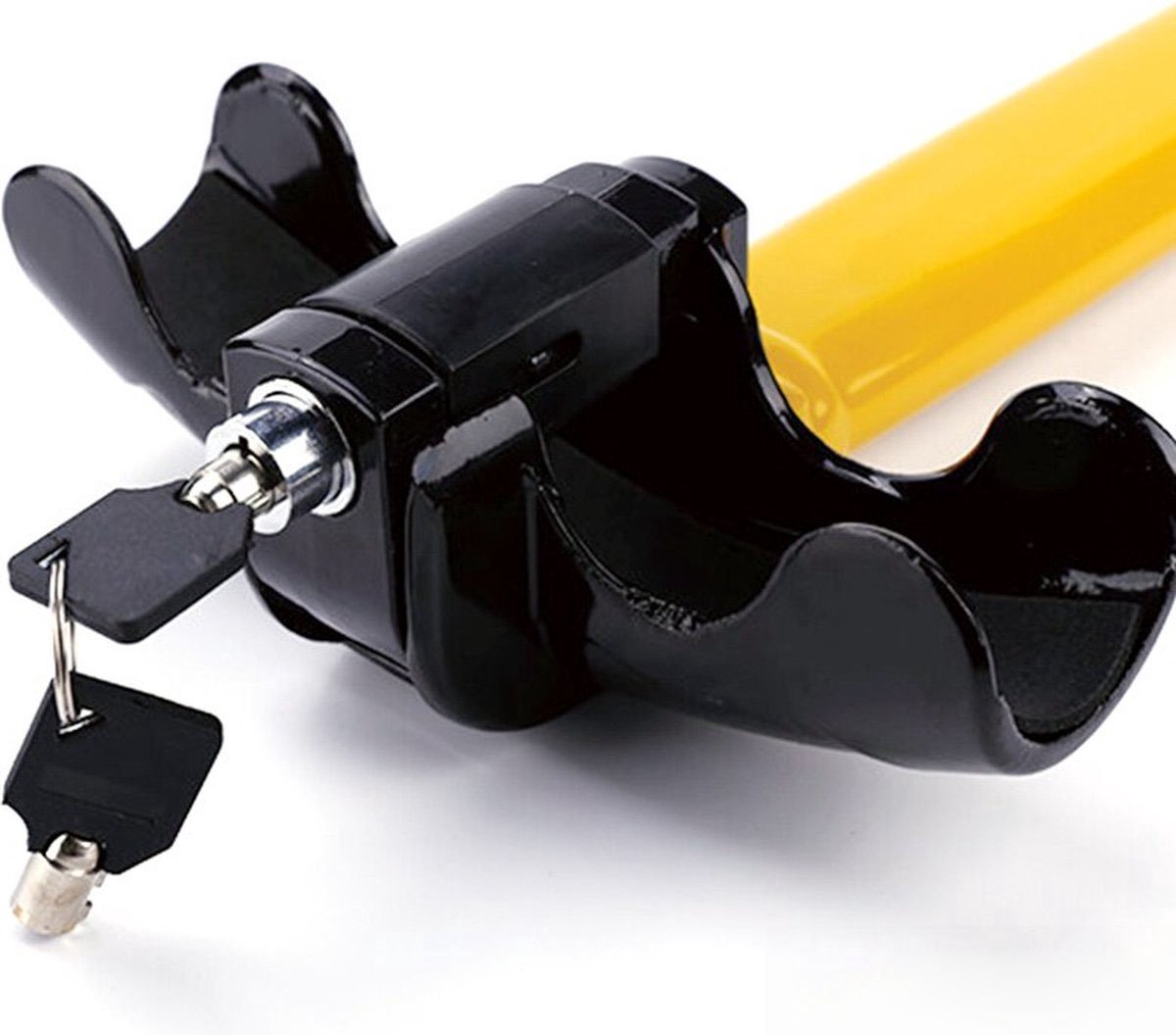 Car steering wheel lock - Anti-theft - Lock for classic cars - Security lock - With 2 keys - Yellow - Image 2