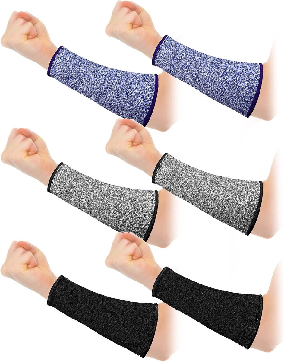 3 pairs of arm protectors for thin skin and bruises, cut-resistant forearm sleeves, level 5 burn protection (7.9 inches) - Black + Gray + Blue - Image 1