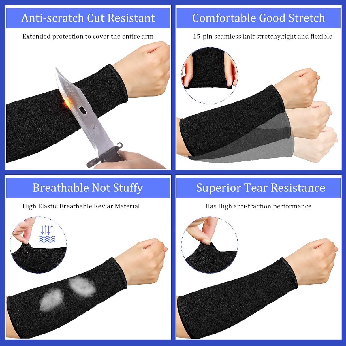 3 pairs of arm protectors for thin skin and bruises, cut-resistant forearm sleeves, level 5 burn protection (7.9 inches) - Black - Image 5