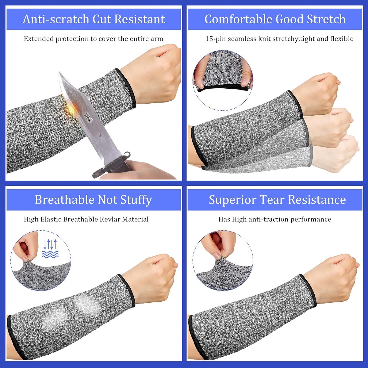 3 pairs of arm protectors for thin skin and bruises, cut-resistant forearm sleeves, level 5 burn protection (7.9 inches) - Gray - Image 2