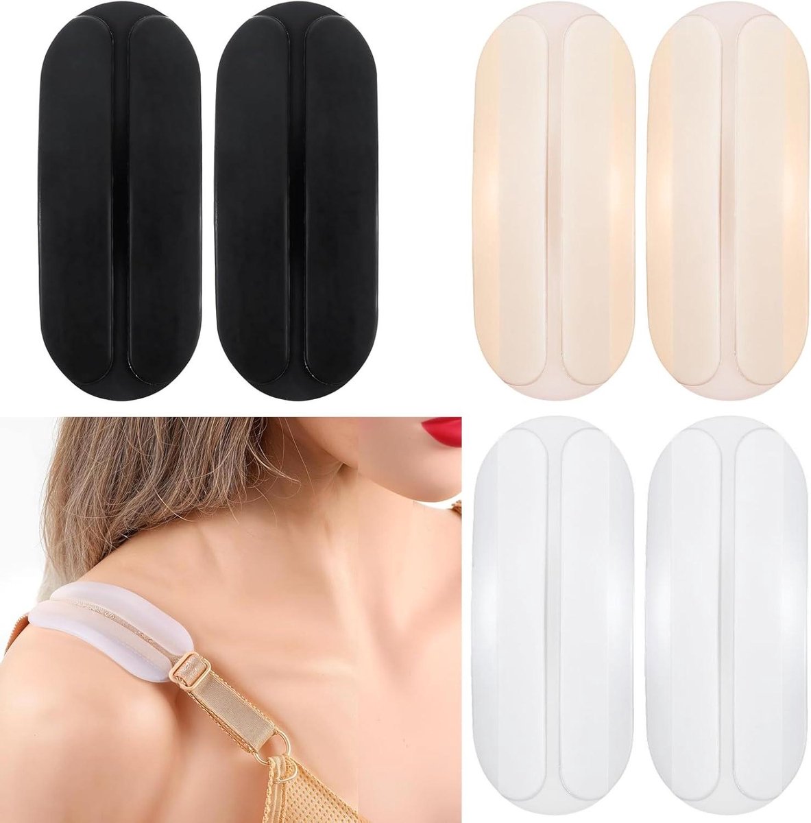 Set of 6 silicone bra strap pads - Shockproof - Non-slip shoulder pads - Gel bra strap pads - Comfortable and soft - Women's clothing - Relieves shoulder pain - Image 1
