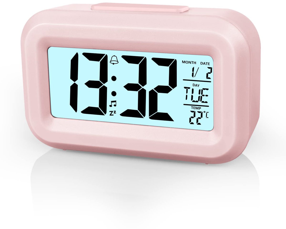 Wekker Digital Alarm Clock - Children's Clock - Wekker - Wekker Children's Alarm Clock - Travel Alarm Clock - LED Display Clock - Adjustable 12/24 Hour Snooze Function, Temperature, Date, Time - Portable Alarm Clock - Pink - Image 1