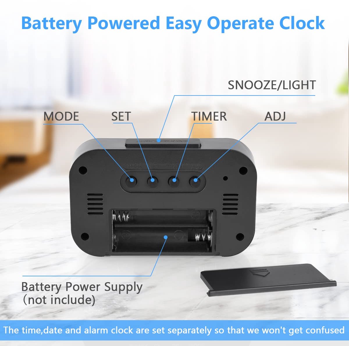 Wekker Digital Alarm Clock - Children's Clock - Wekker - Wekker Children's Alarm Clock - Travel Alarm Clock - LED Display Clock - Adjustable 12/24 Hour Snooze Function, Temperature, Date, Time - Portable Alarm Clock - Black - Image 6