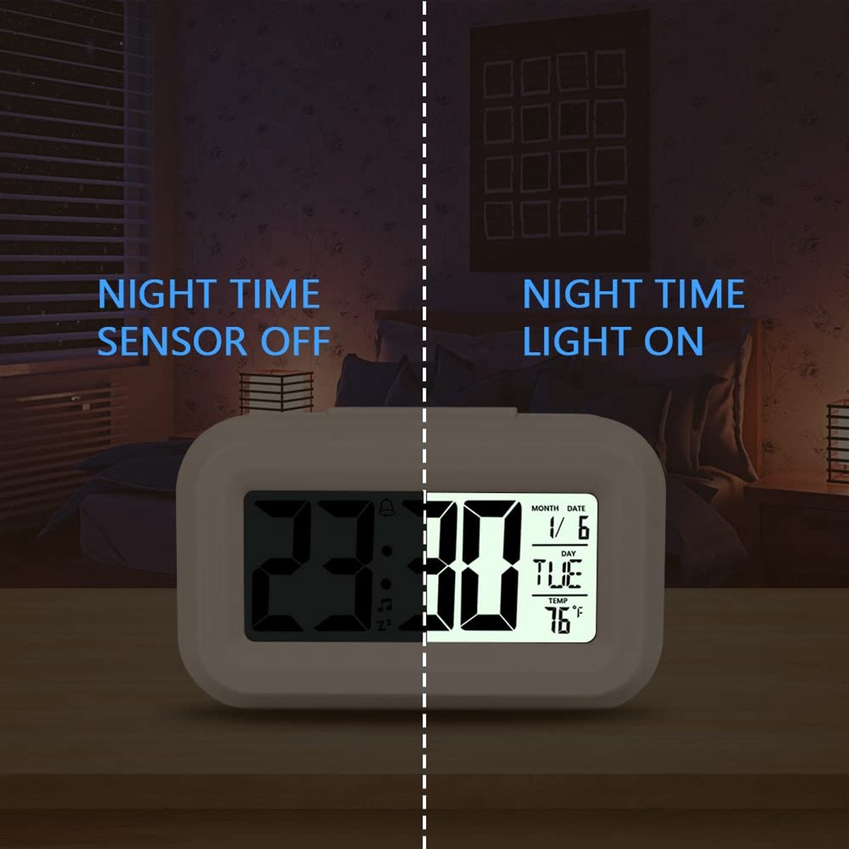 Wekker Digital - Klok Children's - Wekker - Wekker Children's - Alarm Clock - Travel Alarm Clock - LED Display Clock - Adjustable 12/24 Hour Snooze Function, Temperature, Date, Time - Portable Alarm Clock - Wit - Image 6
