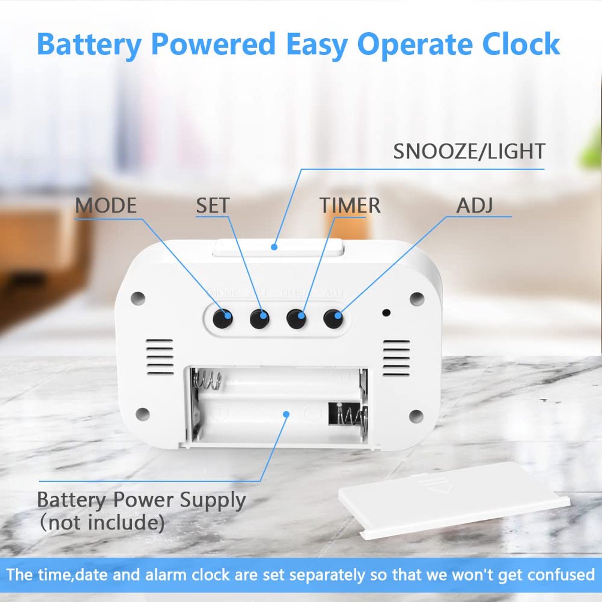 Wekker Digital - Klok Children's - Wekker - Wekker Children's - Alarm Clock - Travel Alarm Clock - LED Display Clock - Adjustable 12/24 Hour Snooze Function, Temperature, Date, Time - Portable Alarm Clock - Wit - Image 7