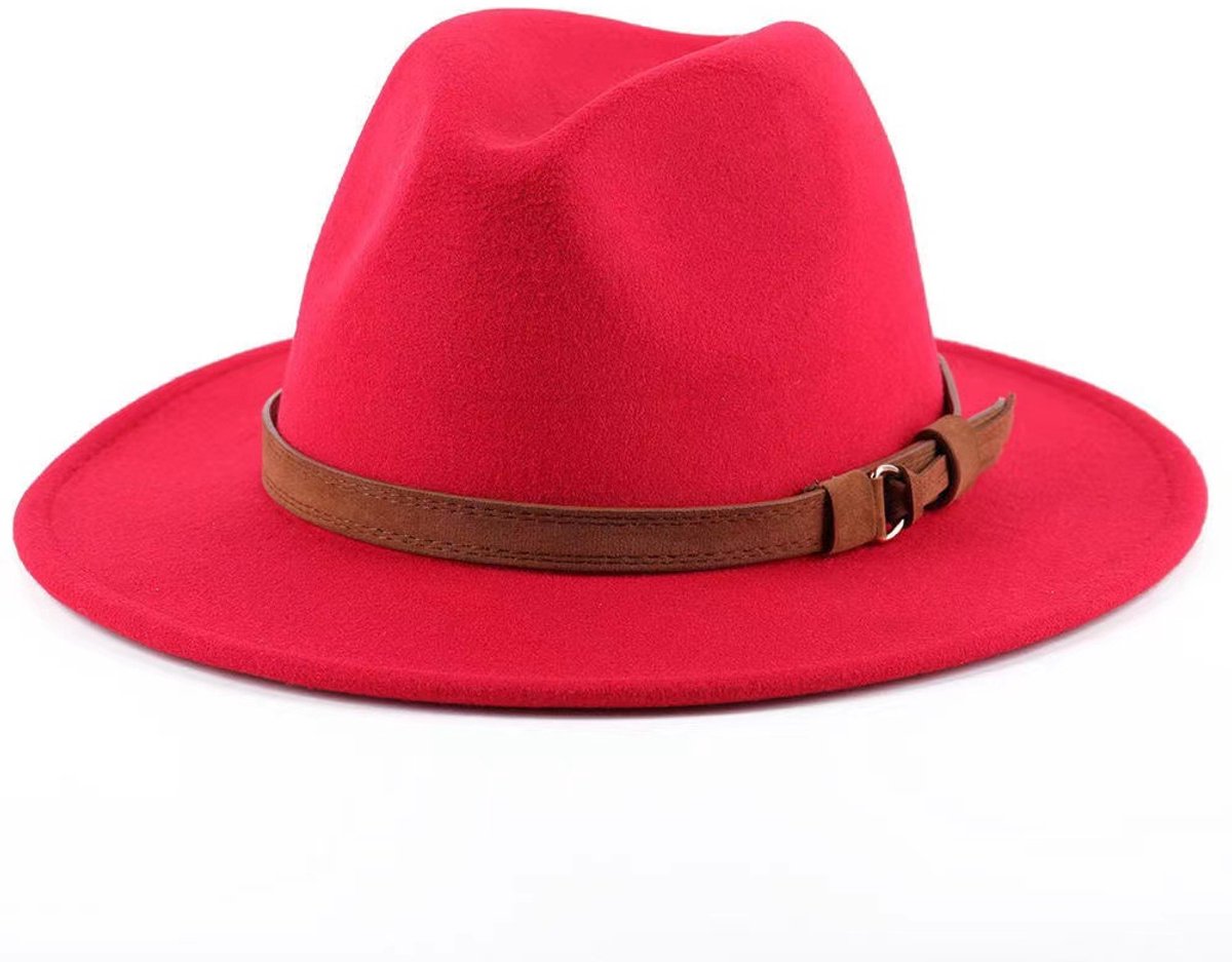 Hat - Sun hat - Bucket hat - Women's sun hat - Men's bucket hat - Hiking hats - Waterproof wool hats - Roll-up felt hats for outdoor use - Foldable leather lining - For men and women (Red) - Image 1