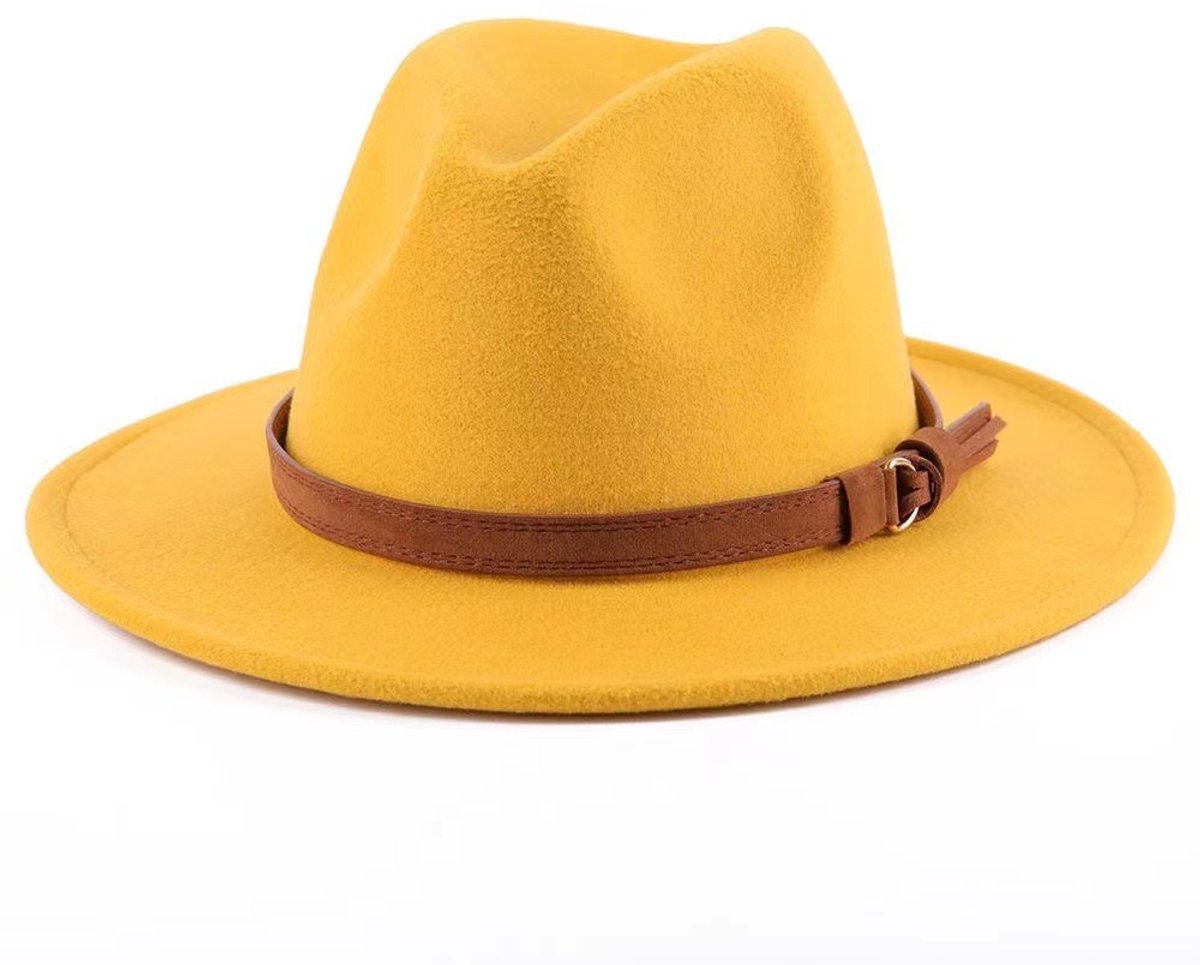 Hat - Sun hat - Bucket hat - Women's sun hat - Men's bucket hat - Hiking hats - Waterproof wool hats - Roll-up felt hats for outdoor use - Foldable leather lining - For men and women (Yellow) - Image 1