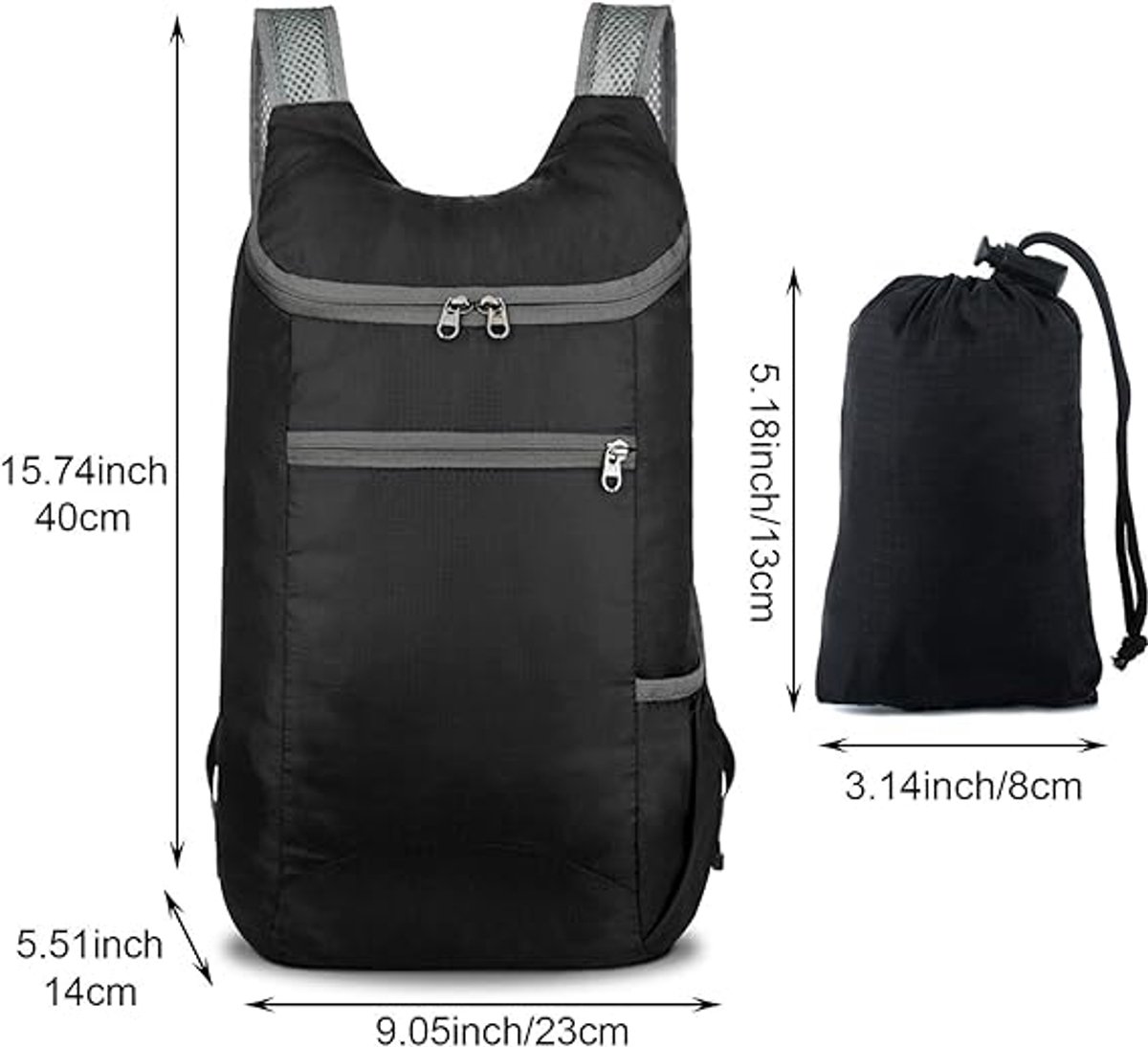Backpack - Bag - Ultralight foldable backpack - Backpacks - Waterproof canvas, large capacity - Suitable for travel, hiking, camping, cycling, outdoor sports, Unisex, Black, One size - Image 6