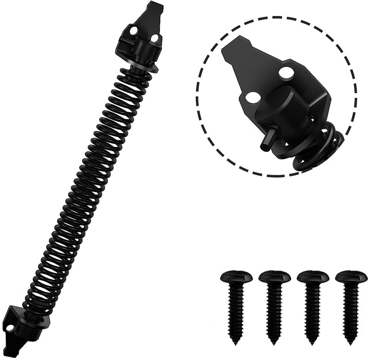 Door closer - Door spring - 36 cm - Outdoor door closer - Gate locks - Garden gate spring - Black - Carbon steel - For wooden fence gates - With mounting accessories - Image 2