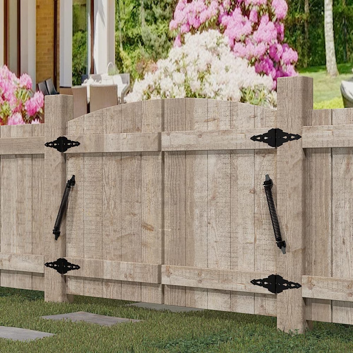 Door closer - Door spring - 36 cm - Outdoor door closer - Gate locks - Garden gate spring - Black - Carbon steel - For wooden fence gates - With mounting accessories - Image 5