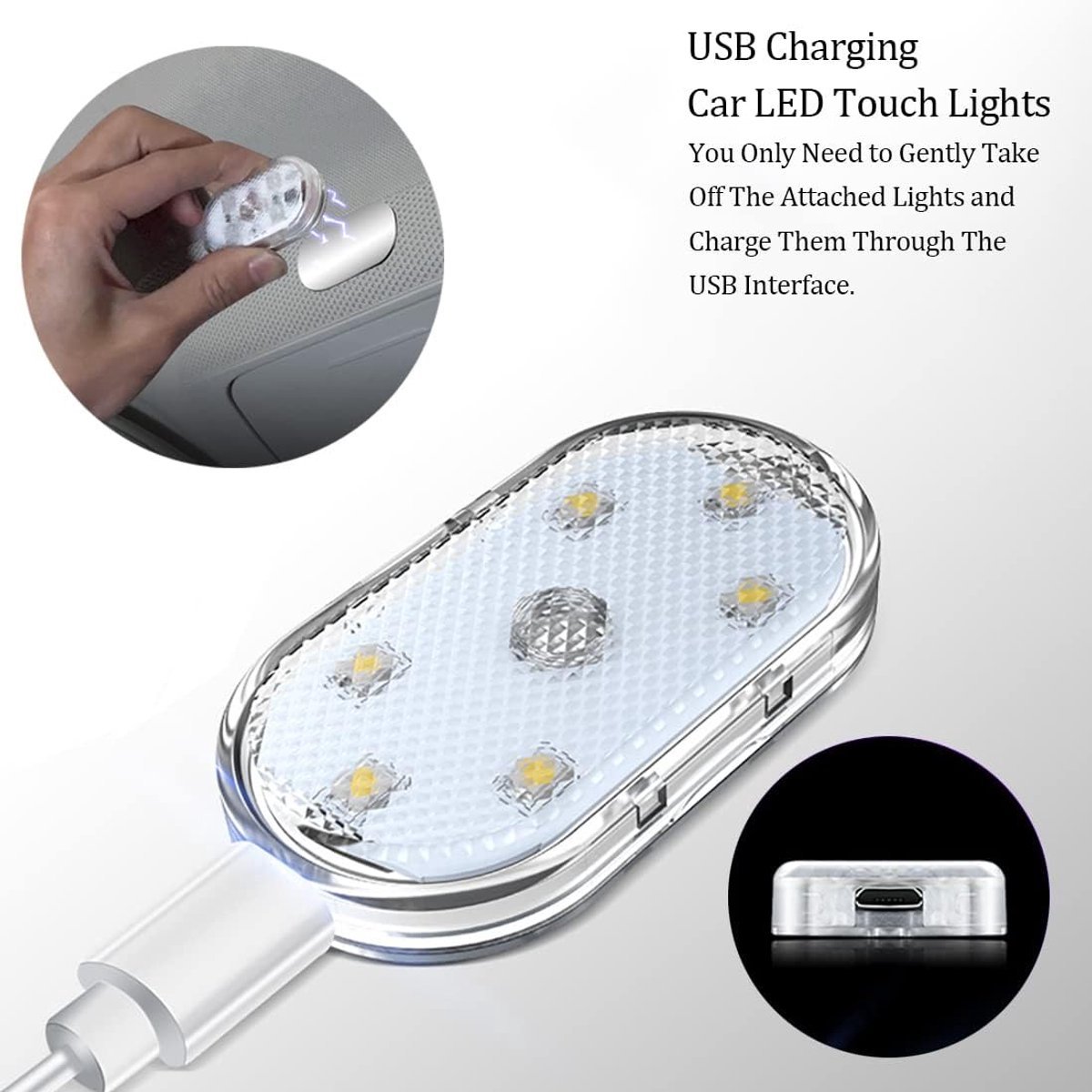 LED Car Lights - 4 Pack - LED Interior Car Lights - 7 Color Ambient Car Lights - USB Rechargeable Car Reading Lights - Portable - Image 2