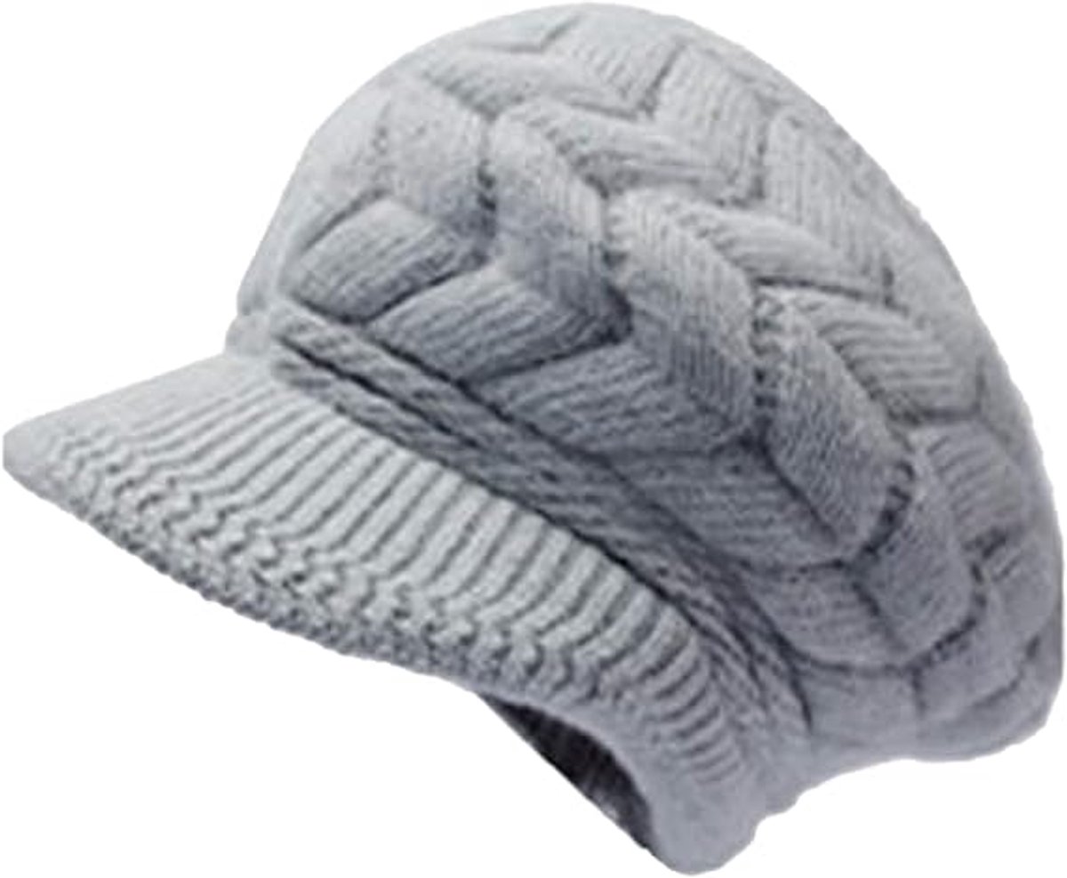 Hats - Women's Hats - Winter Hats - Knitted Beanie - Women's Wool Beanie - Warm Wool Knitted Beanie - With Visor - Newsboy Cap - Warm Fleece Lining - Skiing - Walking - Everyday Casual Wear - Image 1
