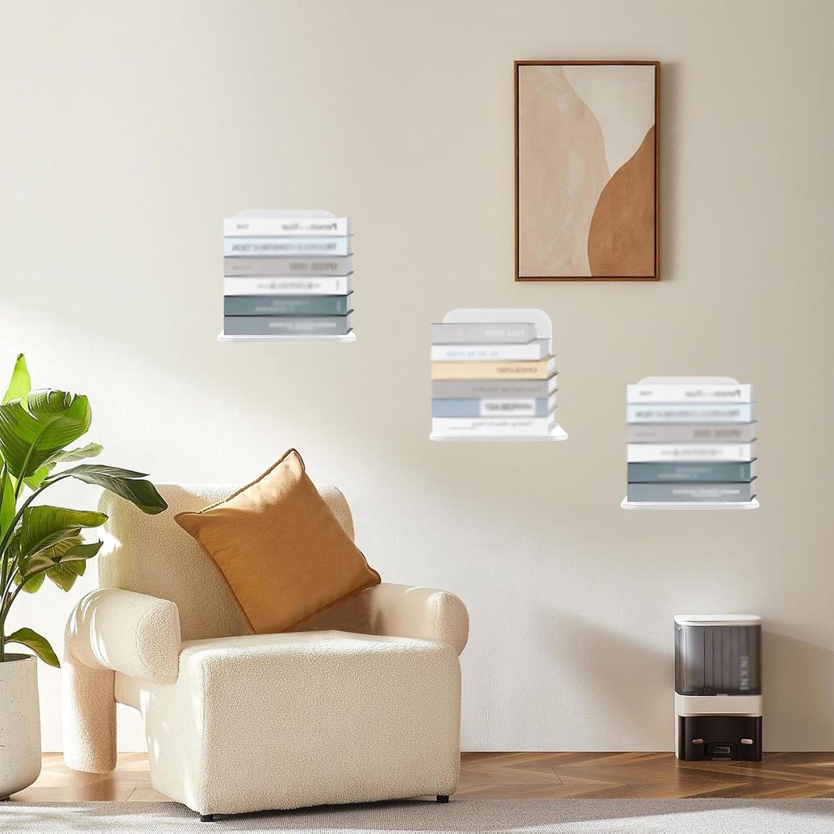 4-piece set - Invisible shelf - Wall shelf - Multifunctional metal shelves - Floating shelves - Wall shelf - Shelf - with screws - for office, classroom and bookstore - White - 6.6 x 6 x 10.5 cm - Image 3