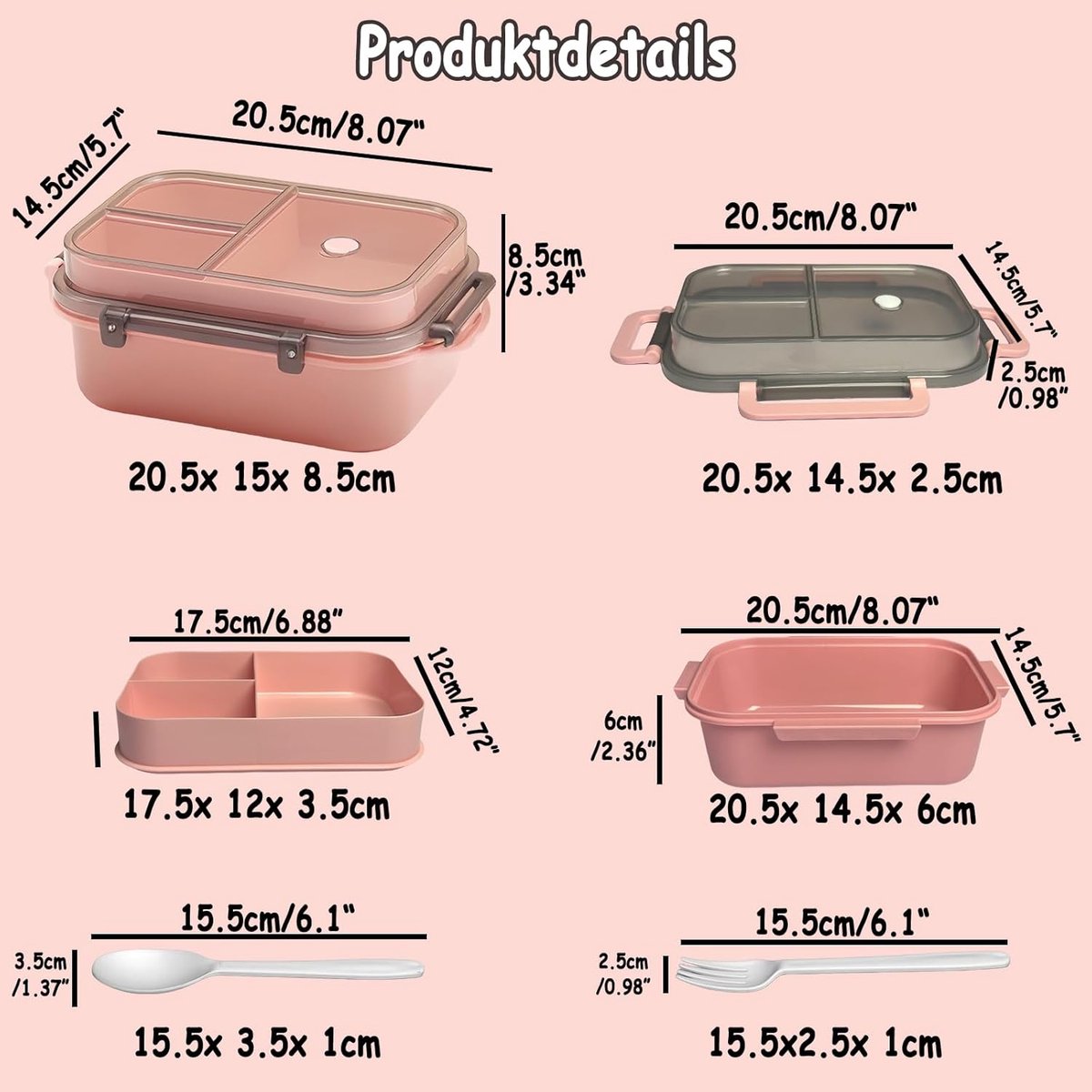 Lunch box with compartments, all-in-one double-layer lunch box, leakproof lunch box with cutlery for work, school, and picnics - Image 3