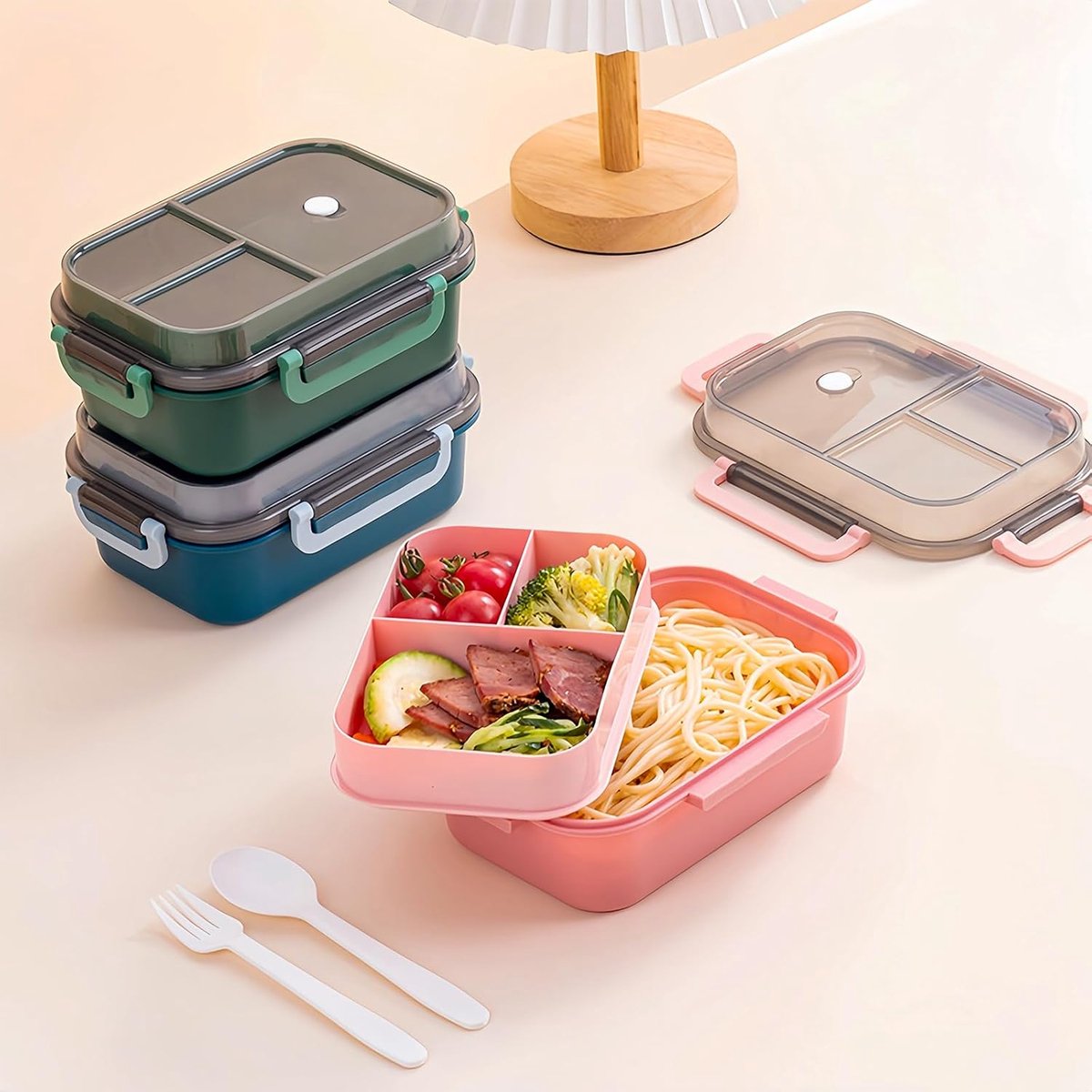 Lunch box with compartments, all-in-one double-layer lunch box, leakproof lunch box with cutlery for work, school, and picnics - Image 5