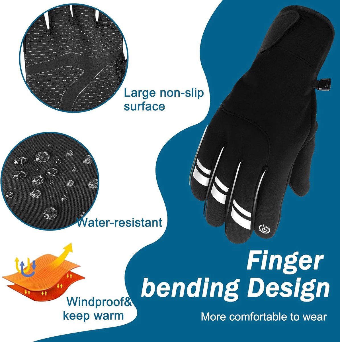 Gloves - Cycling Gloves - Winter Gloves - Sports Gloves - Touchscreen Winter Gloves - Winter Cycling Gloves - Men's - Heated - Waterproof - Warmly Lined - For Motorcycling and Skiing - Grijs(M) - Image 3