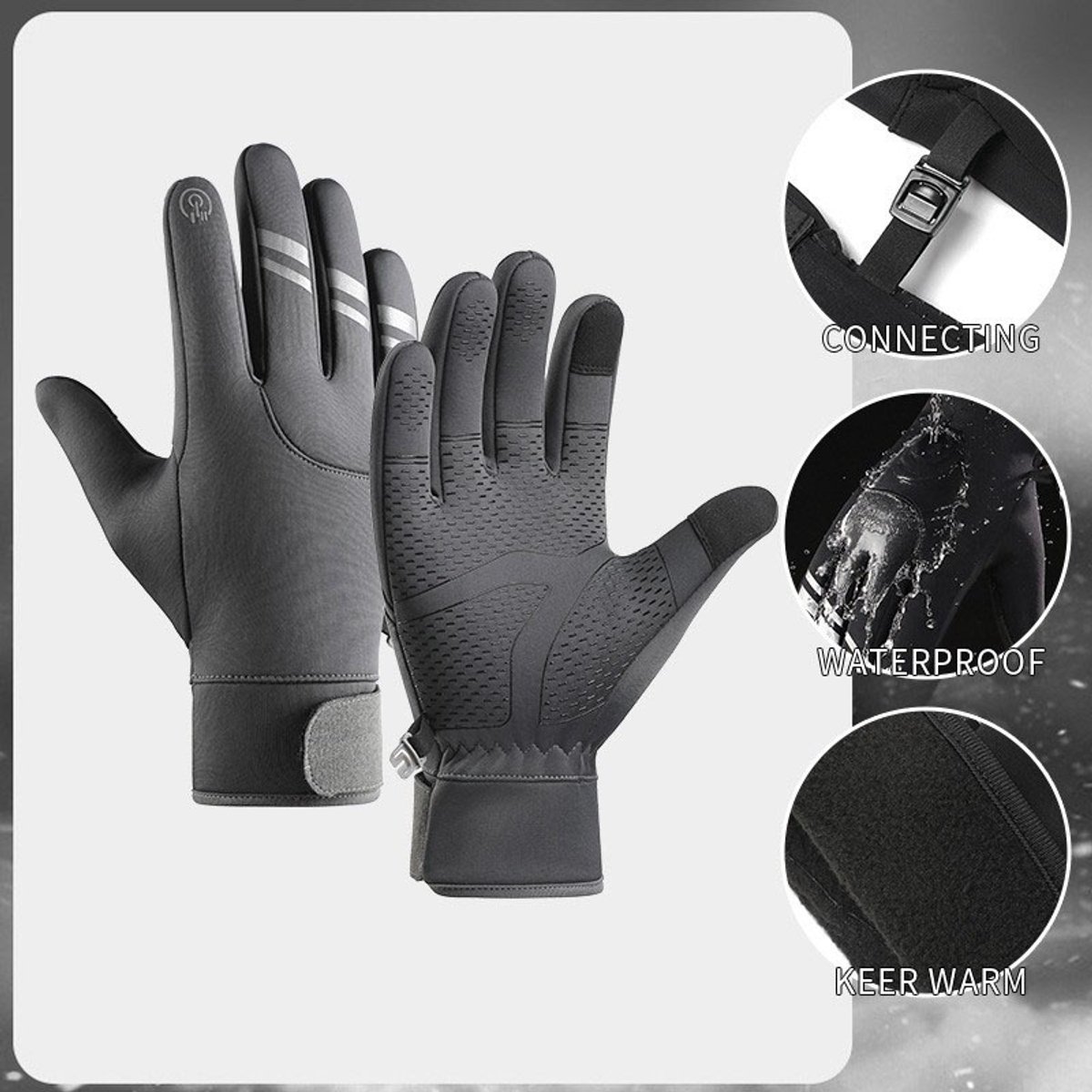 Gloves - Cycling Gloves - Winter Gloves - Sports Gloves - Touchscreen Winter Gloves - Winter Cycling Gloves - Men's - Heated - Waterproof - Warmly Lined - For Motorcycling and Skiing - Grijs(M) - Image 5