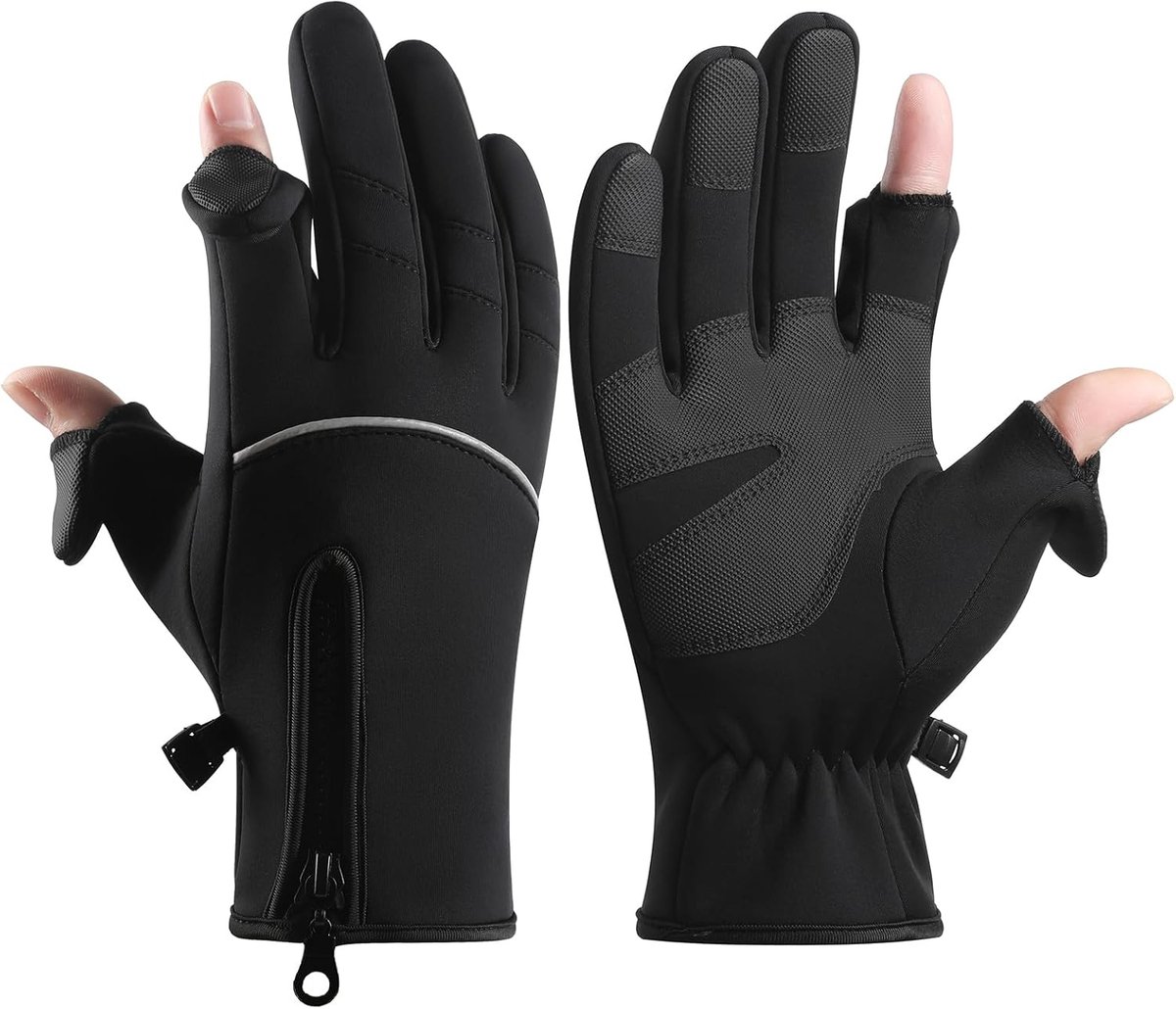 Men's and Women's Winter Gloves - 2-Finger Touchscreen Gloves - Running Gloves - Cycling Gloves - Driving Gloves - Warm Gloves - Winter Fishing Gloves - Black - Image 1