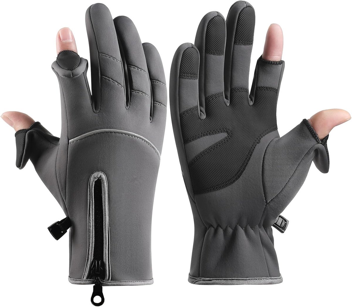 Men's and women's winter gloves - 2-finger touchscreen gloves - Running gloves - Cycling gloves - Driving gloves - Warm gloves - Winter fishing gloves - Grijs - Image 1