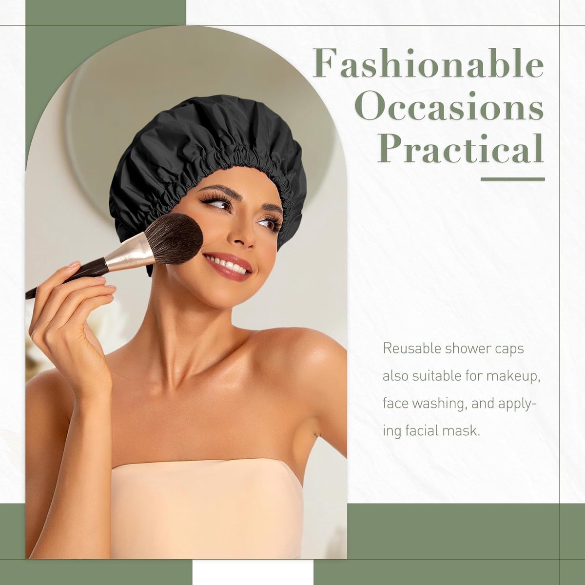 Swimming Cap - Women's Shower Cap - Large Waterproof Shower Cap - Washable Elastic Band - Swimming Cap for Long Hair - Thick Hair - Black - Perfect for the Bathroom, Travel and Outdoors - Image 3