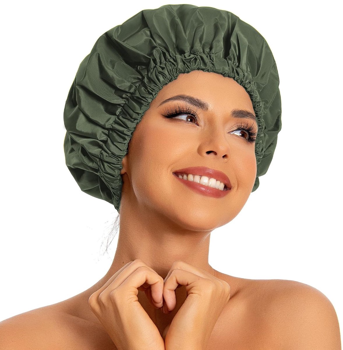 Swimming Cap - Women's Shower Cap - Large Waterproof Shower Cap - Washable Elastic Band - Swimming Cap for Long Hair - Drowsy Hair - Light Green - Perfect for Bathroom - Travel - Outdoors - Image 1
