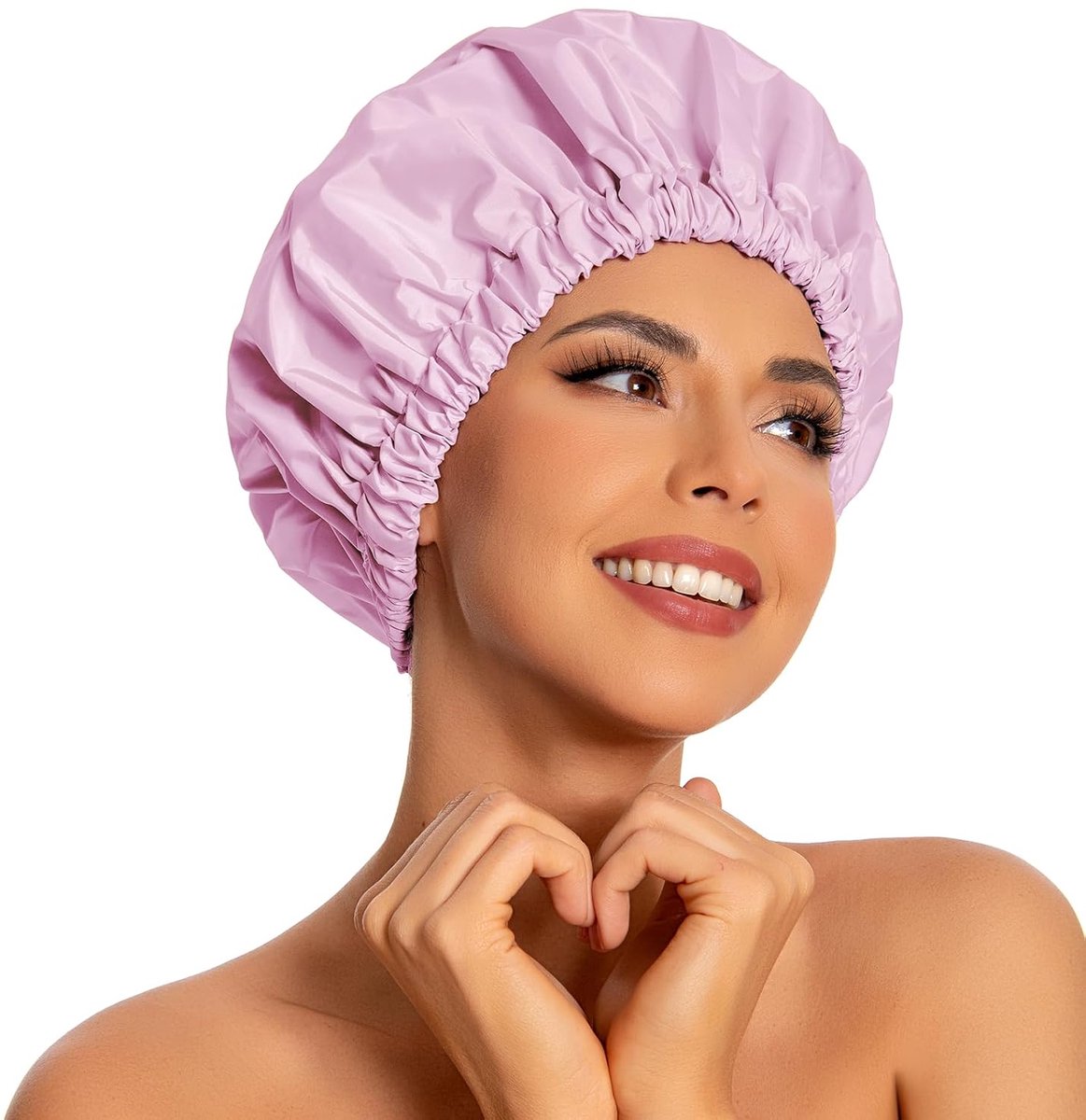 Swimming Cap - Women's Shower Cap - Large Waterproof Shower Cap - Washable Elastic Band - Swimming Cap for Long Hair - Droog Hair - Purple - Perfect for the Bathroom, Travel and Outdoors - Image 1