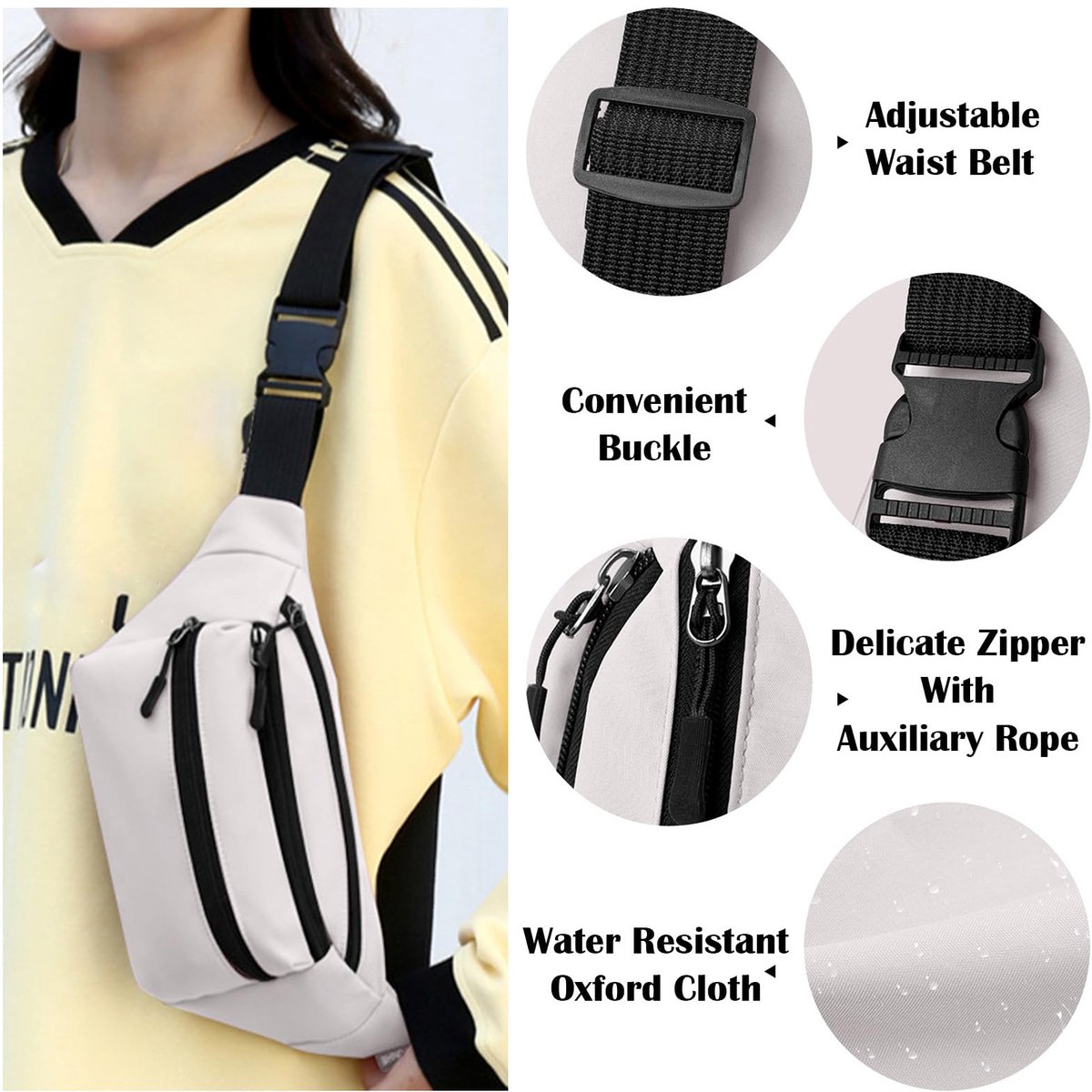 Riem Outdoor Bag - Fanny Pack - Waterproof Fanny Pack - Women's and Men's - Fanny Pack - Phone Bag - Swimming - Festival - Waterproof Fanny Pack - Off-White - Image 4