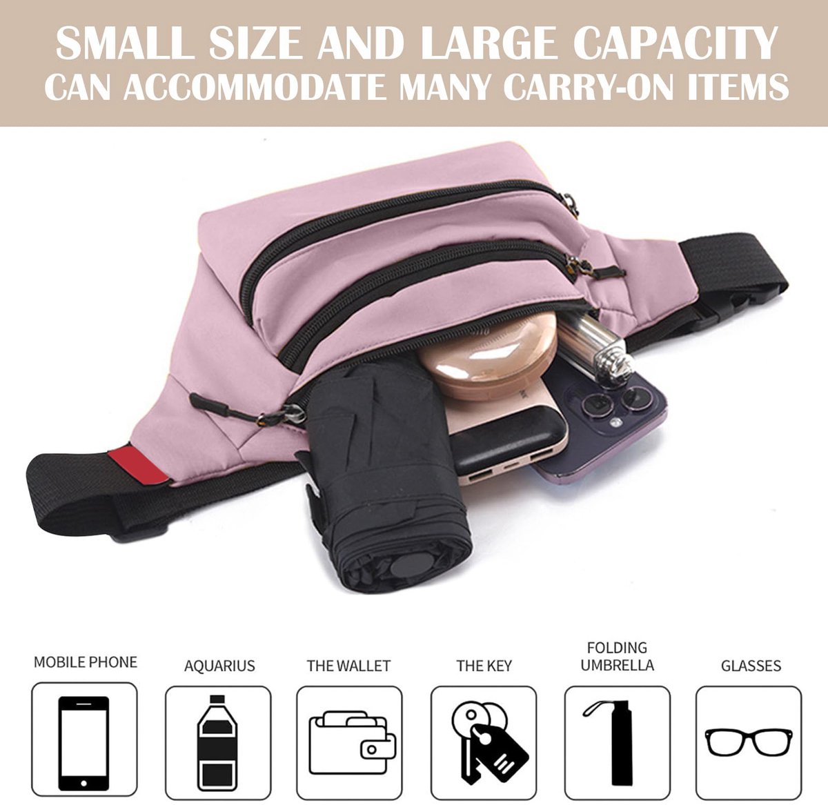 Riem Outdoor Bag - Fanny Pack - Waterproof Fanny Pack - Women's and Men's - Fanny Pack - Phone Bag - Swimming - Festival - Waterproof Fanny Pack - Pink - Image 2
