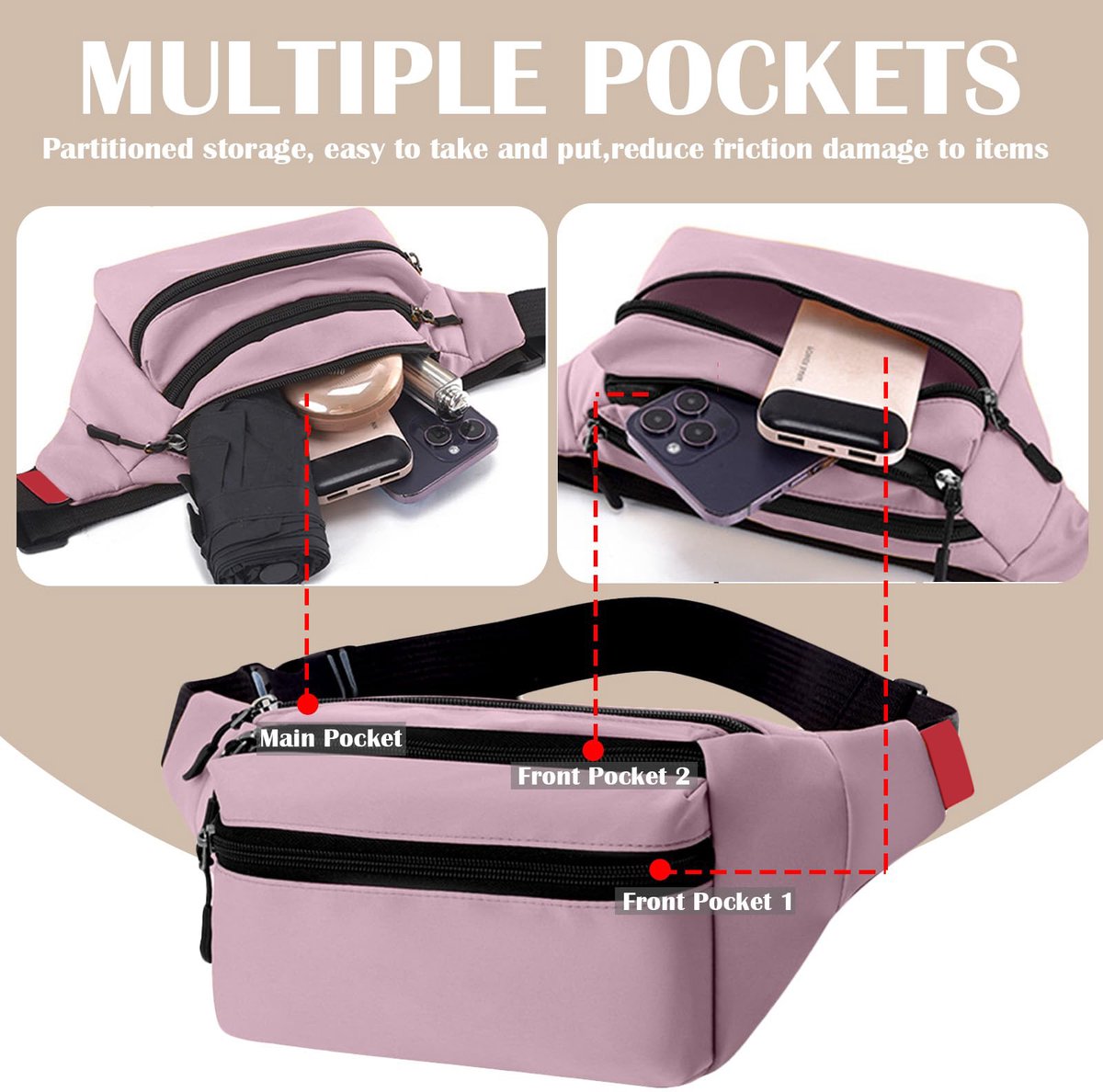 Riem Outdoor Bag - Fanny Pack - Waterproof Fanny Pack - Women's and Men's - Fanny Pack - Phone Bag - Swimming - Festival - Waterproof Fanny Pack - Pink - Image 3