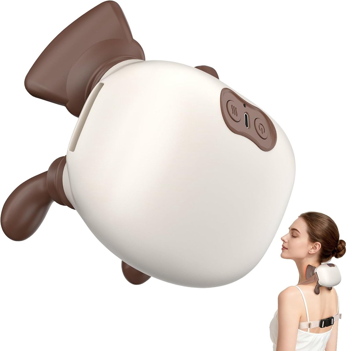 4D neck massager, shoulder massager with heating, a cordless and portable massager that simulates manipulation by a human hand, suitable for relieving neck pain and relaxing muscles, with 3 adjustable levels. (Wit) - Image 1
