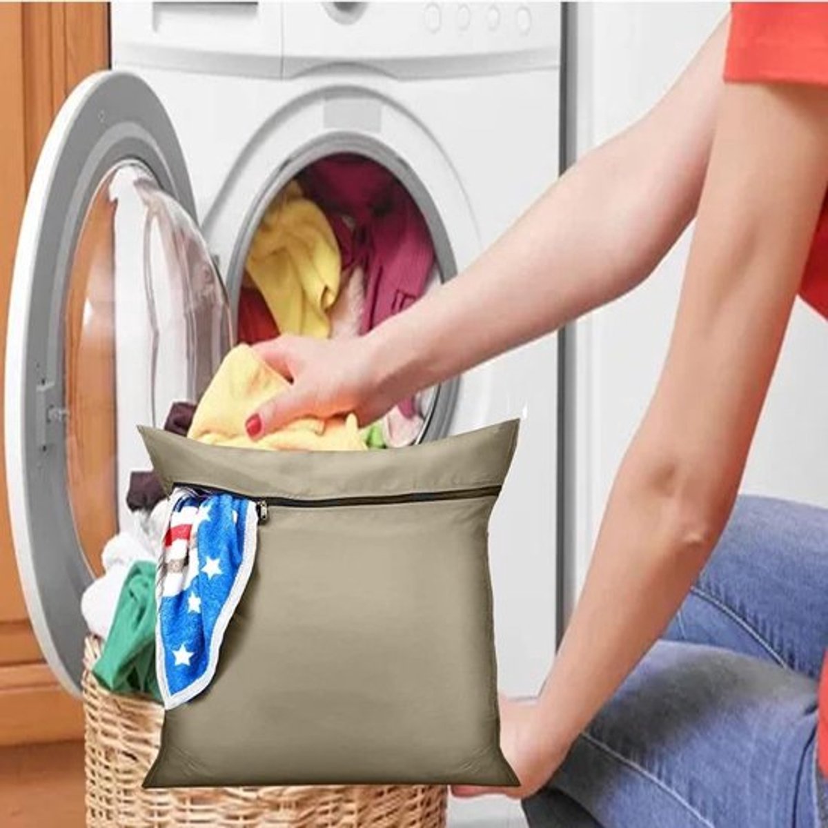 Pet Laundry Bags - Polyester Twill Laundry Bags - Large Zippered Laundry Bags - Prevents Pet Hair from Soiling Laundry Bags - Washing Machine Safe, 70 x 80 cm, Laundry Bag for Dogs, Cats, and Rabbits (Khaki) - L - Image 6
