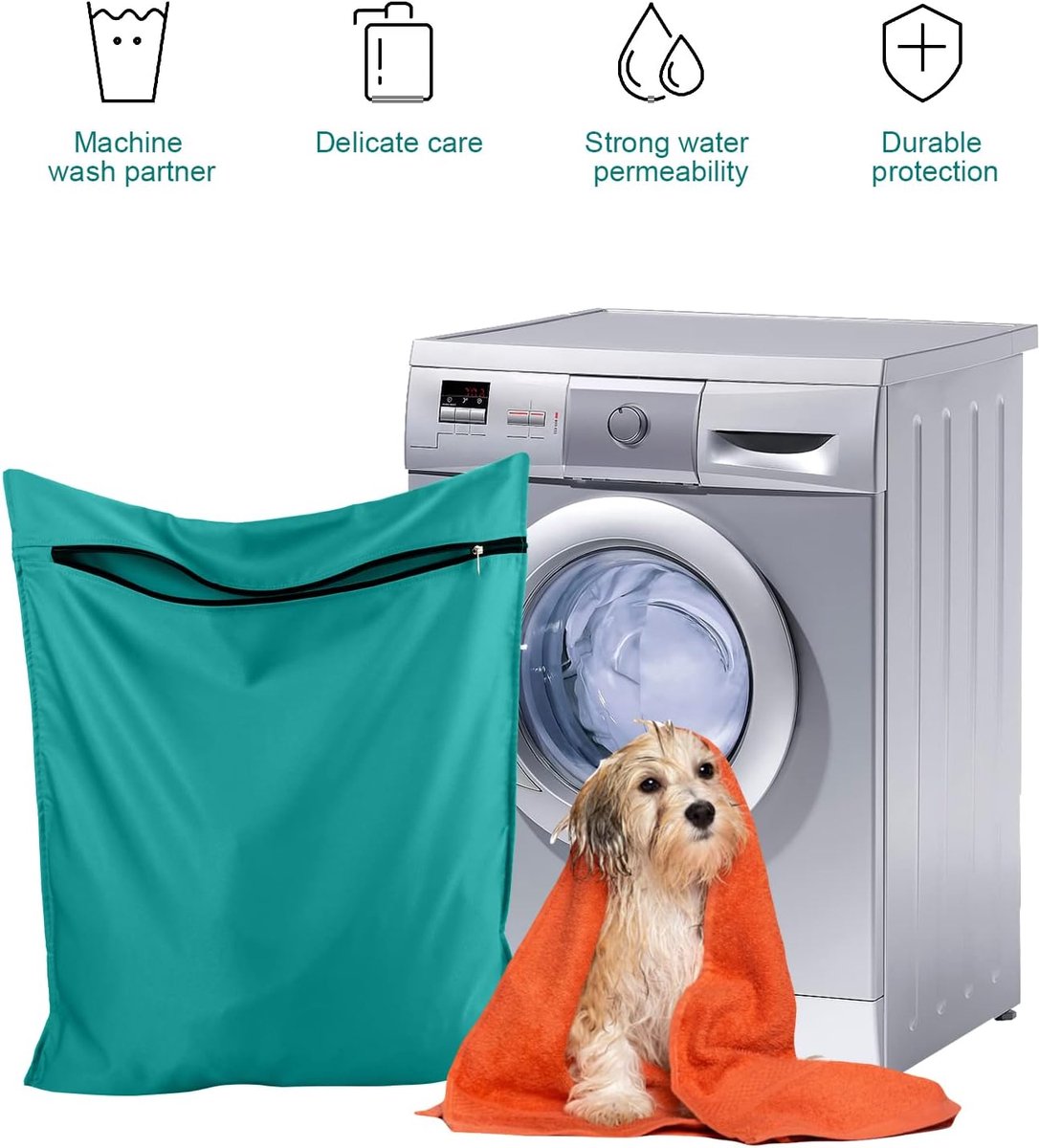 Pet Laundry Bags - Polyester Twill Laundry Bags - Large Zippered Laundry Bags - Prevents Pet Hair from Clogging Laundry Bags - Washing Machine Safe, 70 x 80 cm, Laundry Bag for Dogs, Cats, and Rabbits (Lake Blue) - L - Image 5