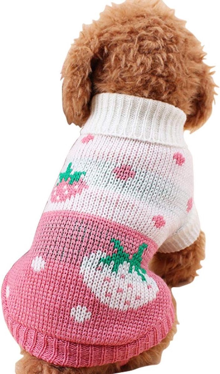 Dog Coat - Dog Sweater - Classic Knit Turtleneck Sweater - Warm Winter Dog Clothes - Adorable Strawberry Heart Pattern - Perfect for Small and Medium Dogs - Pink - Size L - Image 1